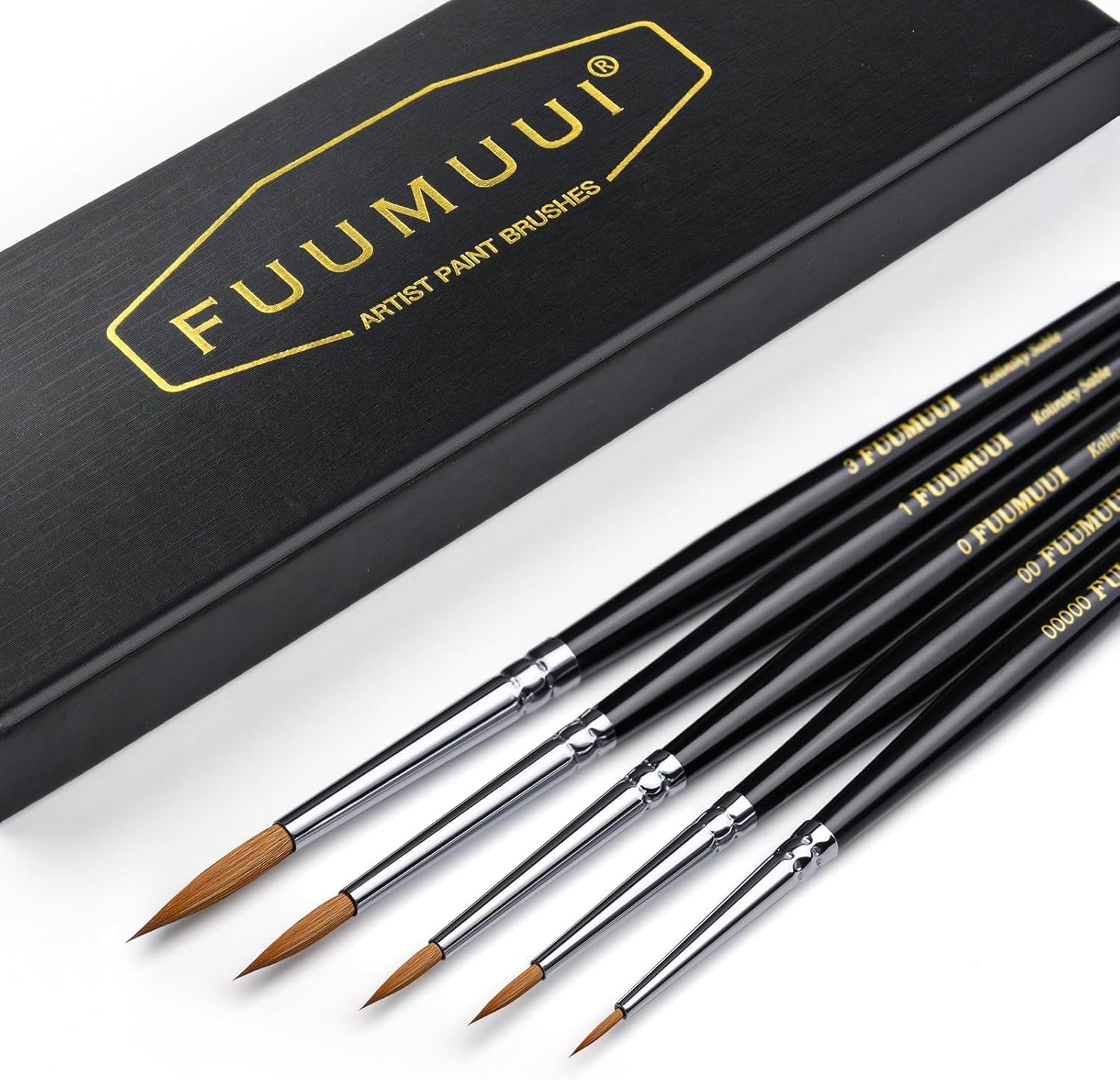 Kolinsky Sable Miniature Watercolour Brushes 5Pcs, Fuumuui Professional Detail Paint Brushes for Watercolour, Gouache, Miniature, Models, Face Painting - Round #00000, 00, 0, 1, 3