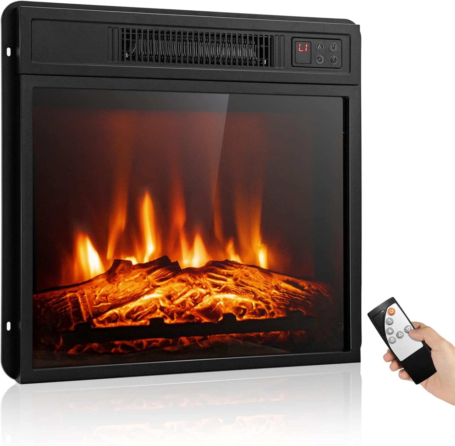 ORALNER 18" Electric Fireplace Insert, Recessed Fireplace Heater w/ 3 LED Flame Effects, Remote Control & 6H Timer, Indoor Fireplace Insert for TV Stand, 1400W, Black (18 INCHES)
