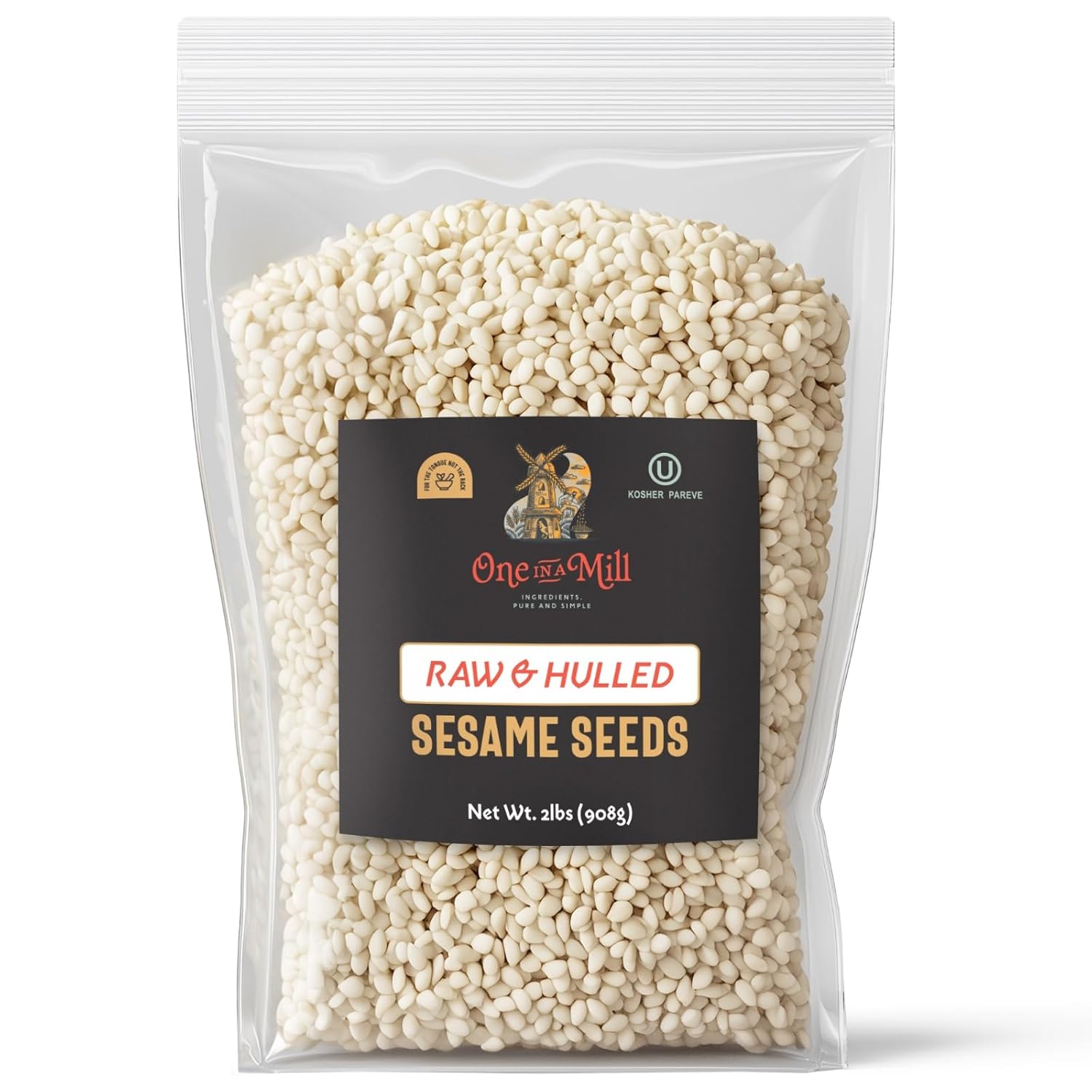 One in A Mill Hulled Sesame Seeds 2 LB | Rich & Pure White Raw Sesame Seeds for Tahini, Salad Dressing, Baking & Cooking | Non-GMO, Vegan & OU Kosher