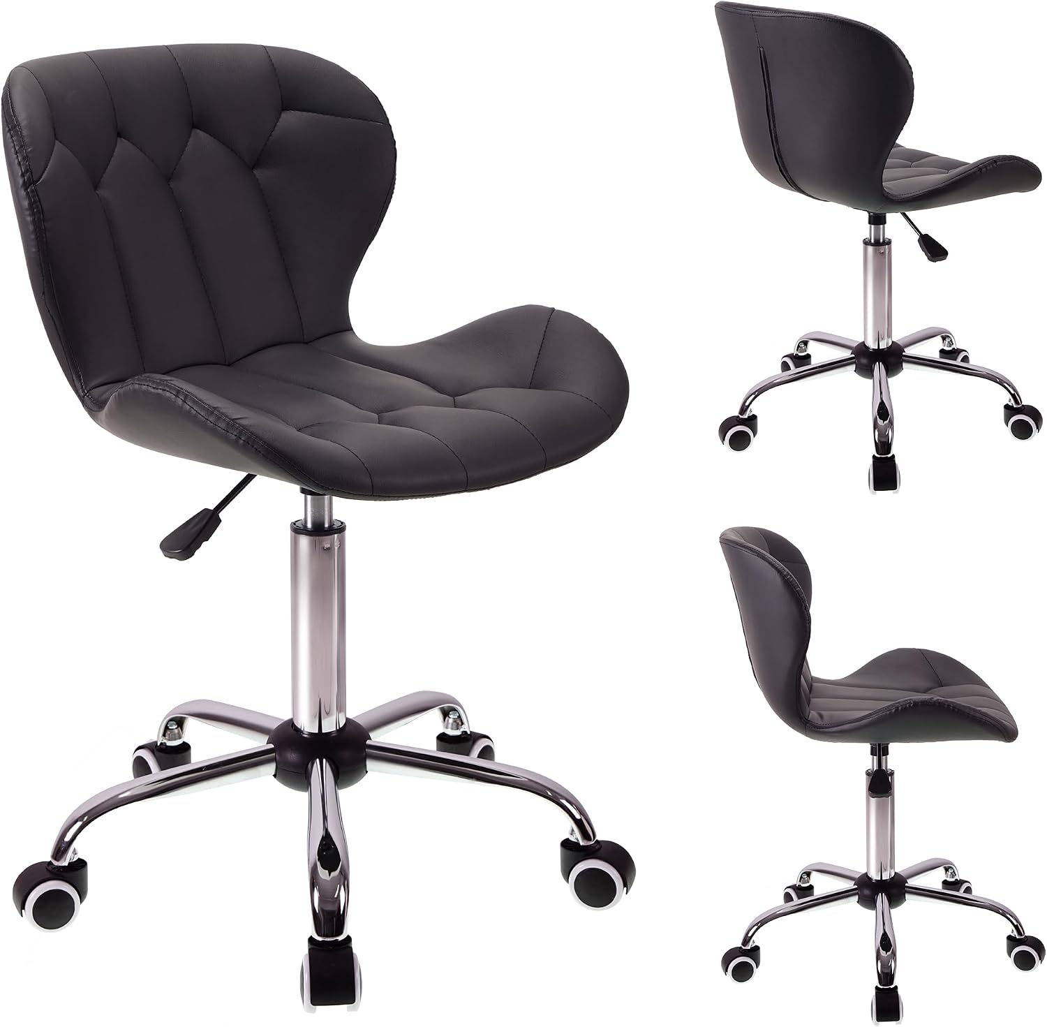 T-THREE.Modern swivel office chair, stylish dressing seat, PU leather padded computer chair, height-adjustable, For Home Office(Black)