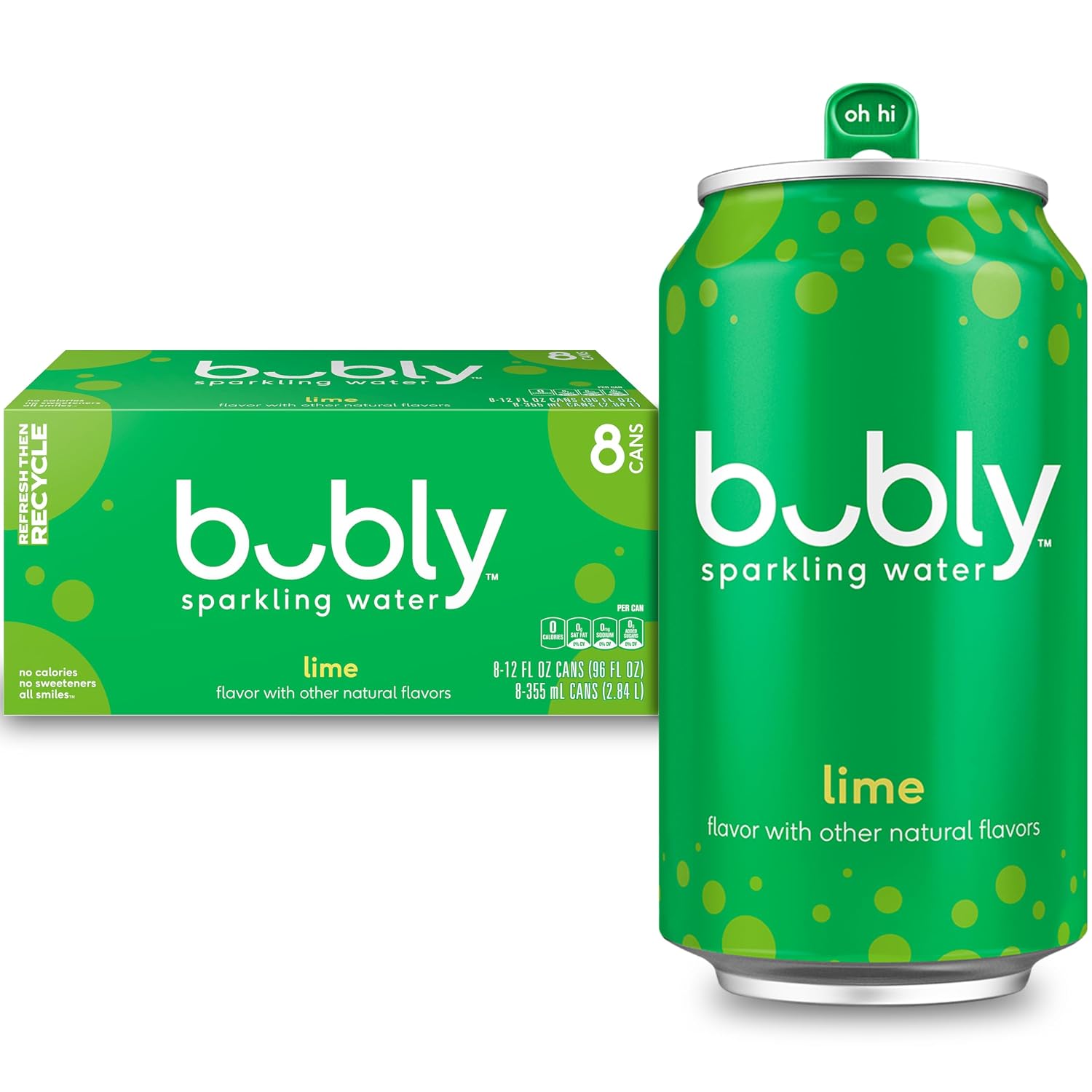 bubly Sparkling Water, Lime, Zero Sugar & Zero Calories, Seltzer Water, 12 Fl Oz Cans (Pack of 8)​