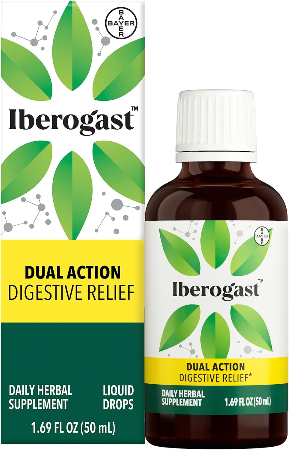 Iberogast Liquid Drops, Herbal Relief of Stomach Upsets: Occasional Indigestion, Bloating, Gas, Nausea, Upset Stomach; Gluten Free; 6-Herb Blend with Iberis Amara, Peppermint, Licorice; 50mL