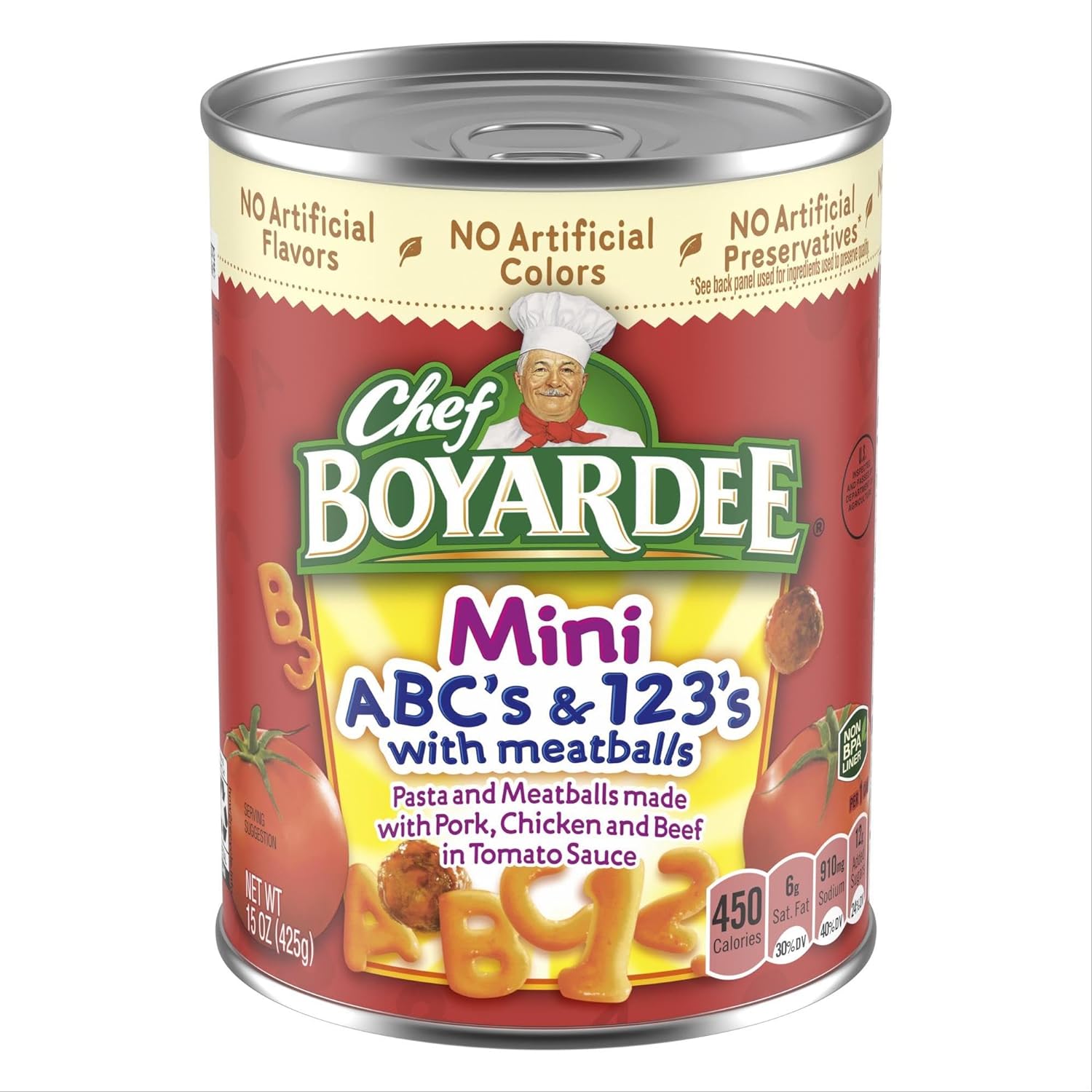 Chef Boyardee Mini-Bites ABC's & 123's with Meatballs, 15 Oz, 1 Count