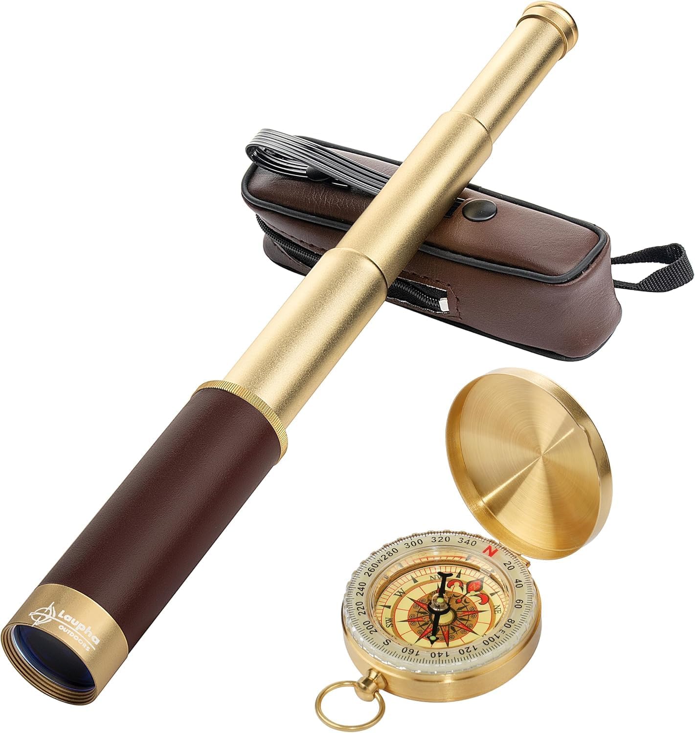 Retro Pirate Telescope Zoomable 25x30 Collapsible Handheld BAK-4 Lens Vintage Spyglass for Kids & Survival Gear Pocket Military Compass for Camping Boating