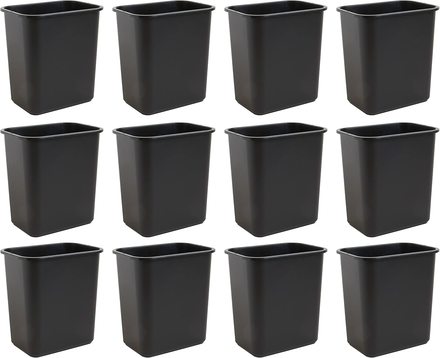 United Solutions 7 Gallon / 28 Quart Space Saving Trash Wastebasket, Fits Under Desk and Small, Narrow Spaces in Commercial, Kitchen, Home Office, and Dorm, Easy to Clean, Black (Pack of 12)