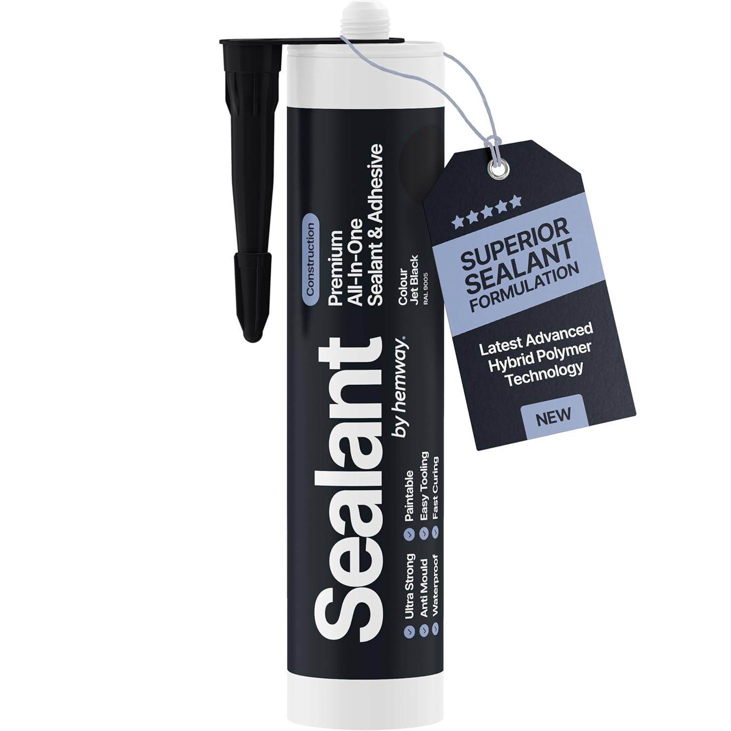 Hemway - Construction All-In-One Hybrid Polymer Sealant & Adhesive - Jet Black | Anti-Mould, Waterproof & Paintable | 300 ml