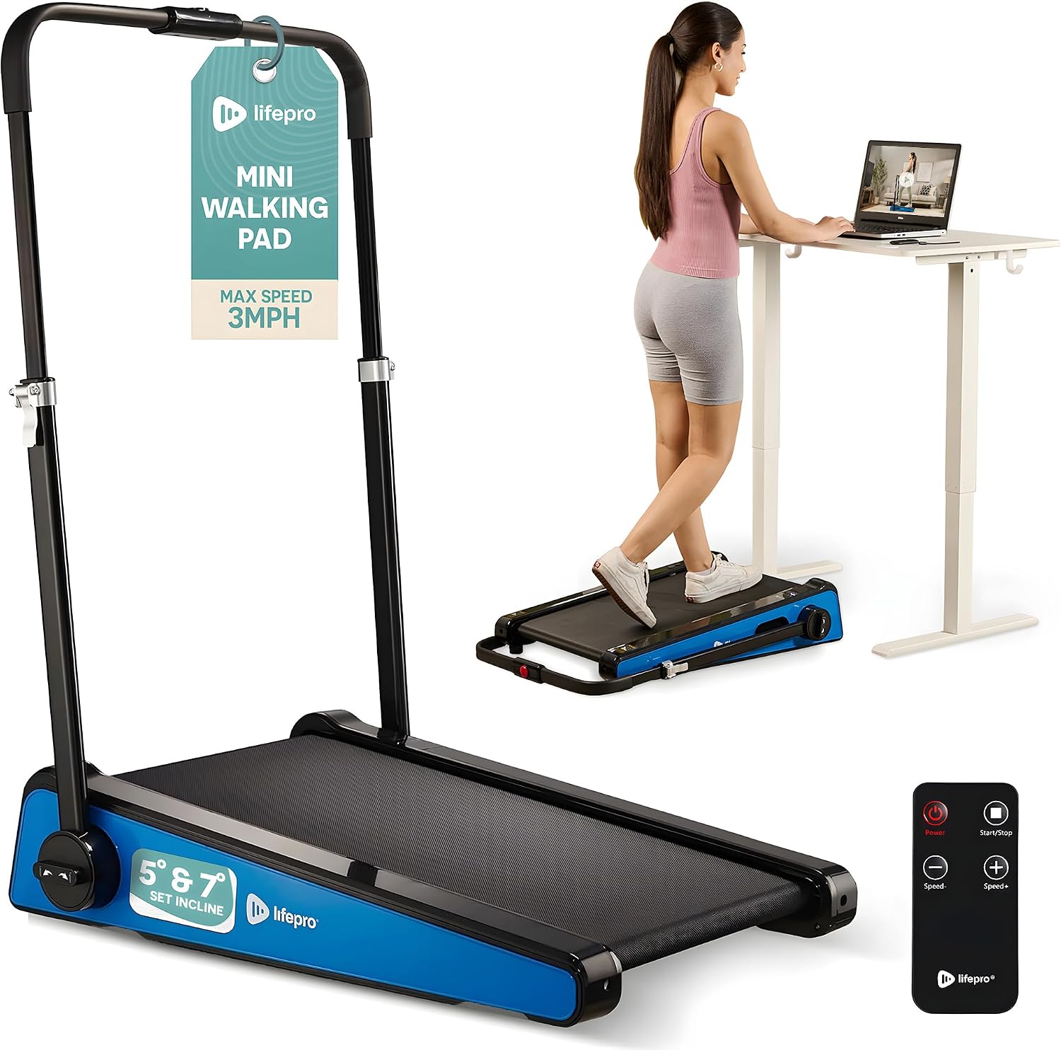 Lifepro Smallest Portable 30in Small Mini Walking Pad Treadmill Installation Free, Adjustable Incline, Under Desk Work Compact Treadmills for Home/Office - Max Load 220Lbs & Speed 3MPH