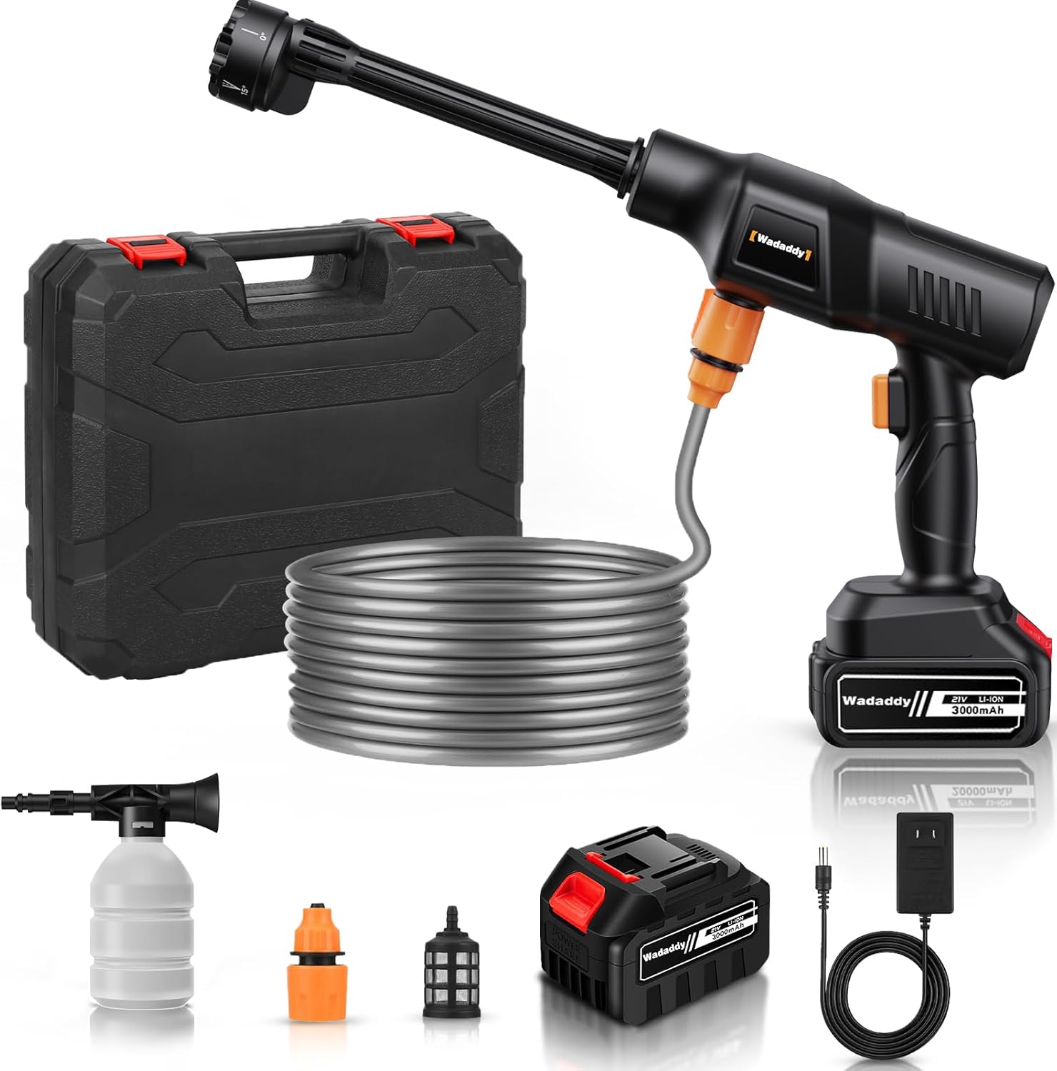 Cordless Power Washer, 900 PSI Cordless Pressure Washer, Portable Power Washer with 3.0Ah Battery&Charger & 6-in-1 Nozzle, 17FT Drain Hose, Portable Pressure Washer for Car WashHomeYard
