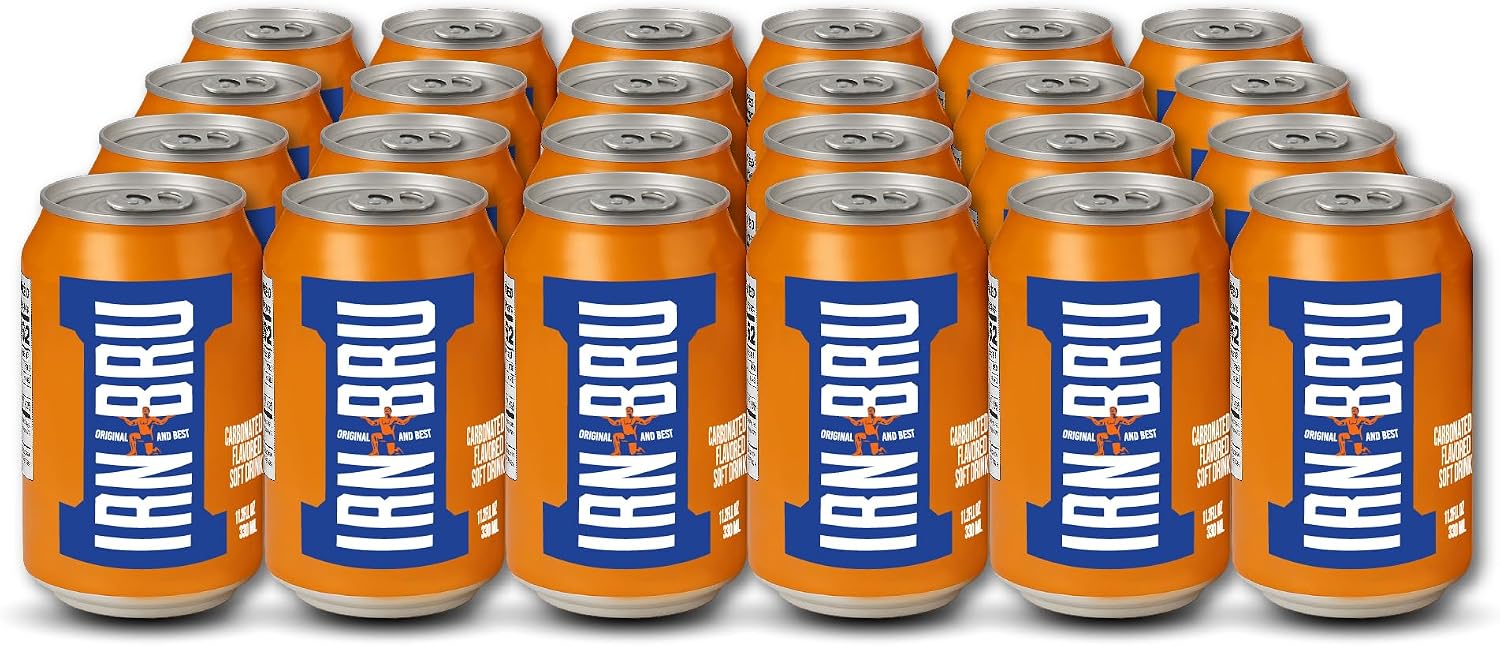 IRN-BRU Carbonated Soft Drink, 24 Pack, 330ml Cans | Scotland's iconic carbonated soft drink made with a secret recipe of 32 flavour notes.