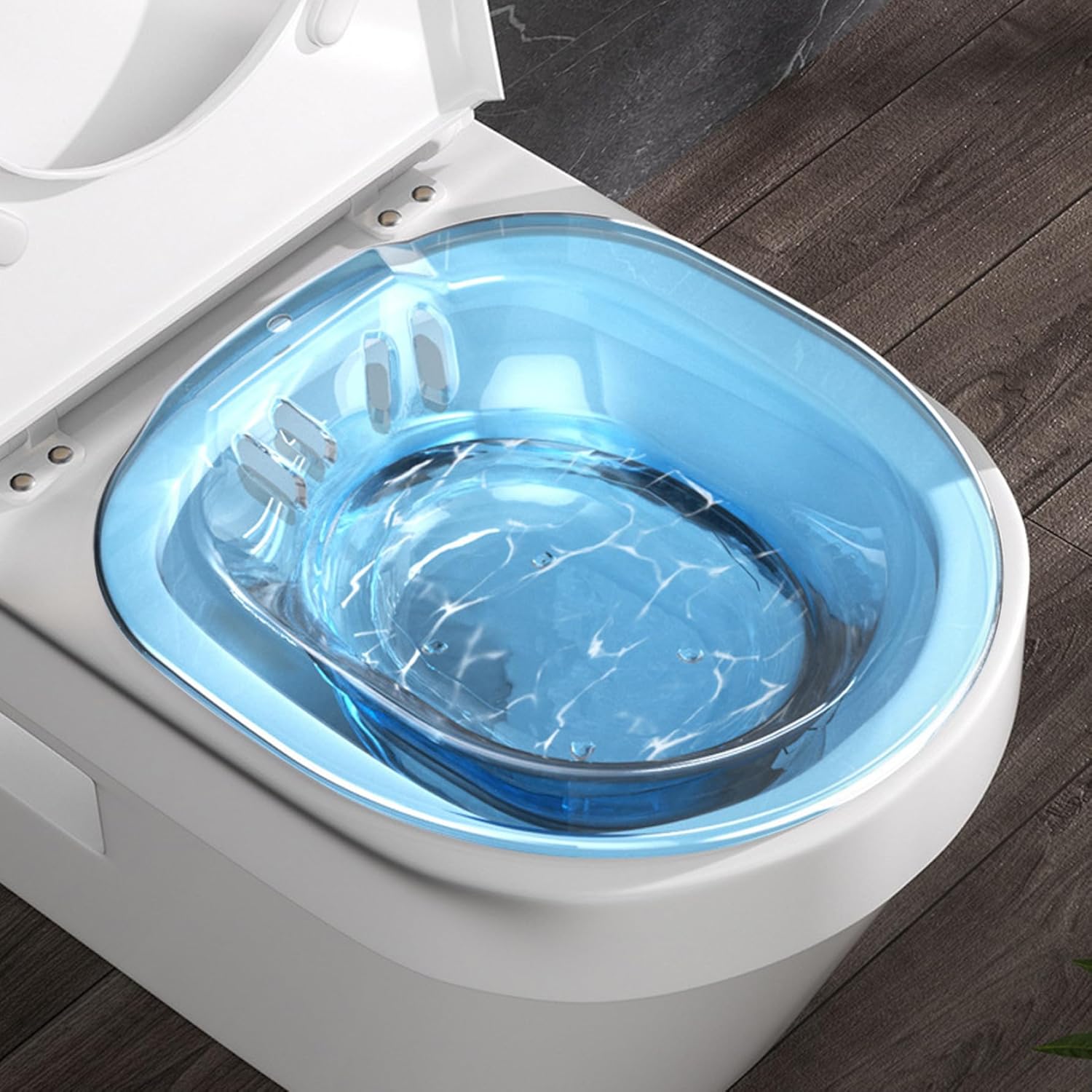 Sitz Bath For Toilet, Bath For Toilet Hemorrhoids Postpartum Care, Perineal Soaking Bath Over The Toilet Seat, Collapsible Sitz Basin With Flusher (Transparent Blue)