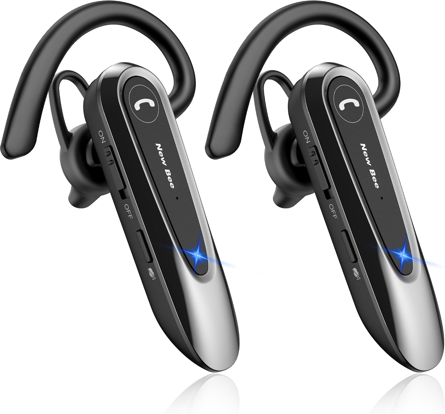 New Bee Bluetooth Earpiece Handsfree Bluetooth Headset for Driving, CVC8.0 Bluetooth Headsets Earpiece with 25Hrs Talk Time, Dual Mic Mute Two Device Connection for iPhone Android and Laptop [2 Pack]
