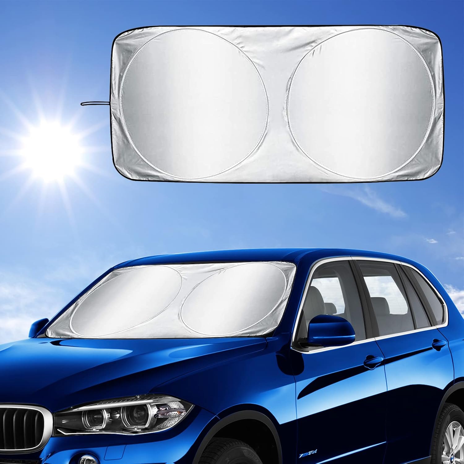 Windshield Sunshade for Car Inside, Front Windshield Sun Shade with Storage Bag, Foldable Windscreen Sunshade Insulated UV Rays Heat, Sun Protection Heat Shield for Most Size Cars (150 * 85CM)