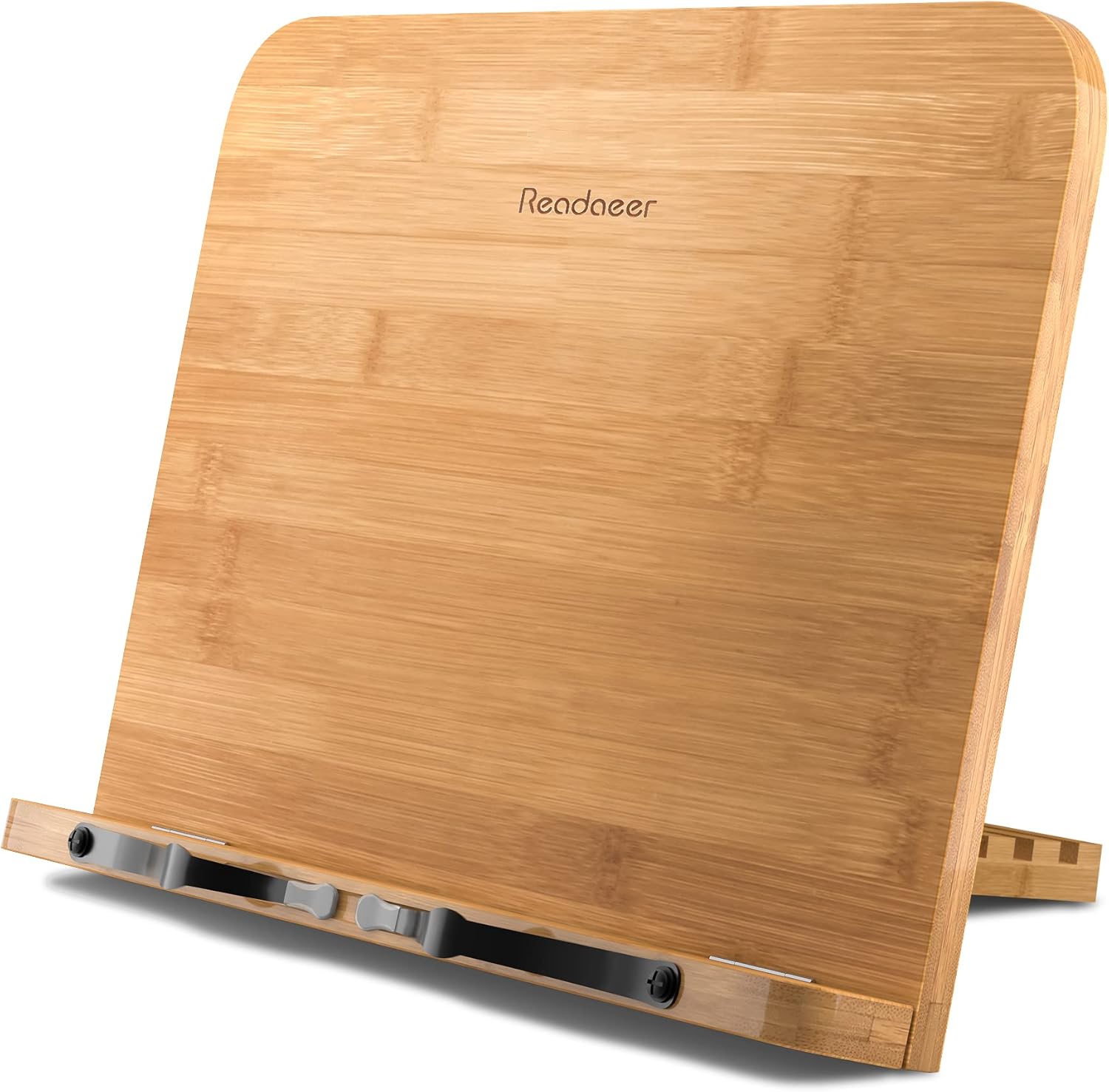 Readaeer Bamboo Book Stand,Book Holder with 6 Adjustable Height, Foldable Cookbook Stand Desktop Document Holder for Kitchen & Office