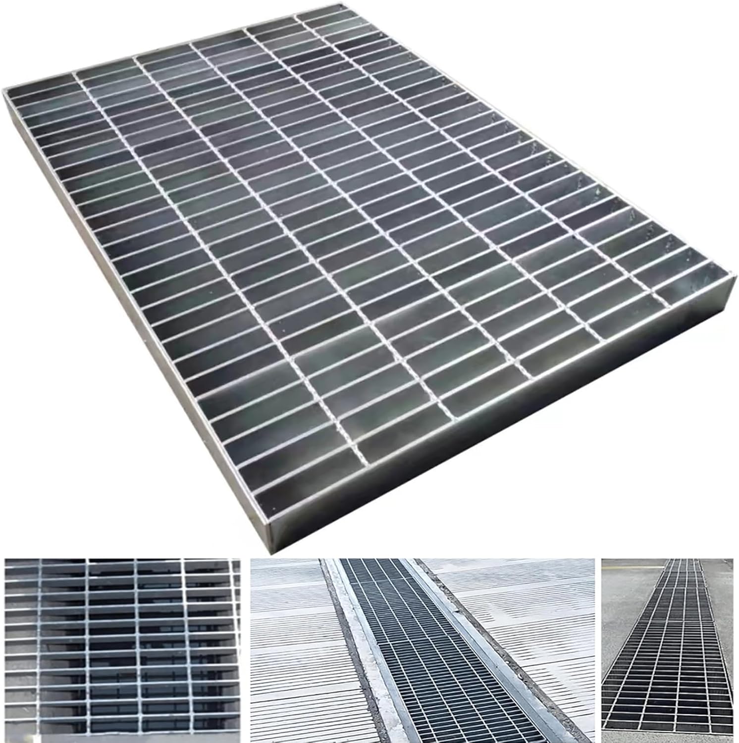 Galvanized Steel Drain Grate, B125 Class Channel Grate, Outdoor Drain Cover, Durable Heavy Duty Sewer Grate, Sliver Square Drainage Grate, Suitable for Garages, Sewers (12 inches x 20 inches)