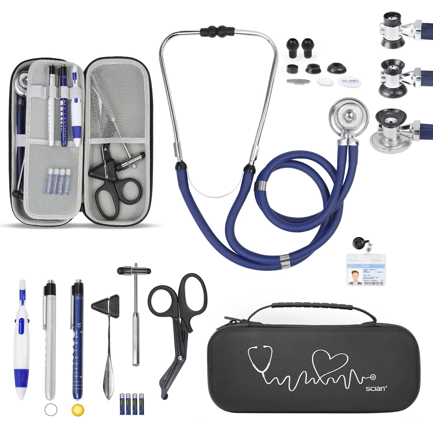 Scian 13 Pcs Stethoscope Case Kits, Portable First Aid Kit Bag with Medical Scissor, Nurse Accessories for Work (Black)
