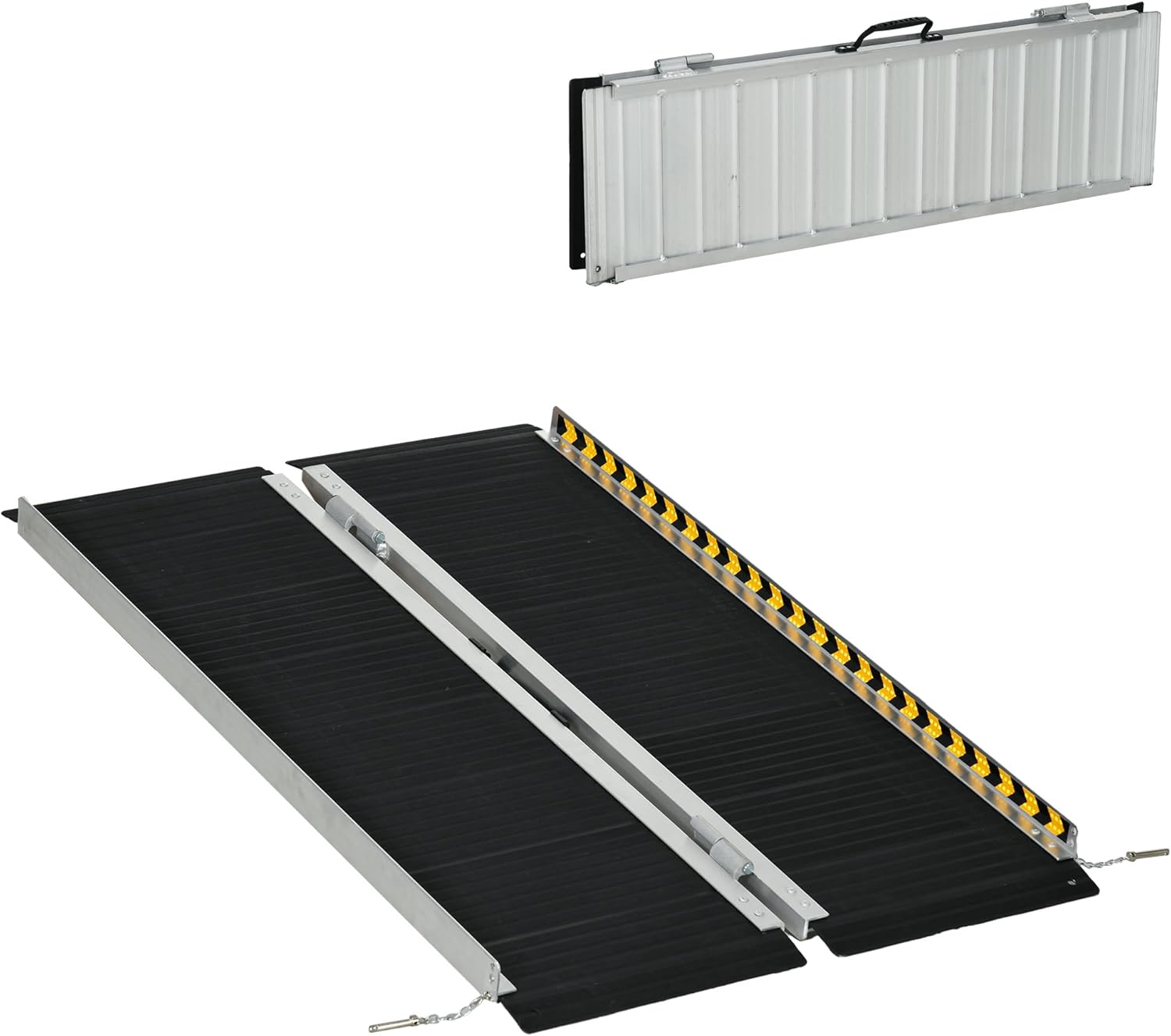 HOMCOM Wheelchair Ramp, 122L x 73Wcm, 272KG Capacity, Folding Aluminium Threshold Ramp with Non-Skid Surface, Transition Plates Above and Below for Home, Steps, Stairs, Curbs, Doorways