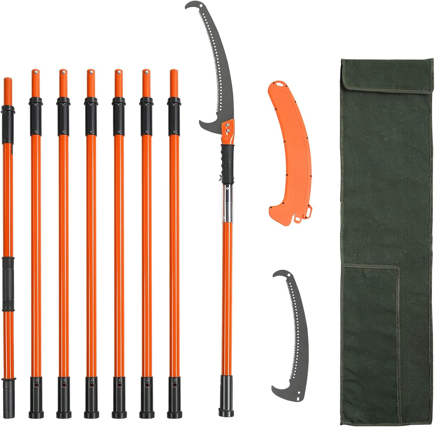 VEVOR Manual Pole Saw, 7.3-27 ft Extendable Tree Pruner, Sharp Steel Blade High Branches Trimming, Manual Branch Trimmer with Lightweight 8 Fiberglass Handles, for Pruning Palms and Shrubs