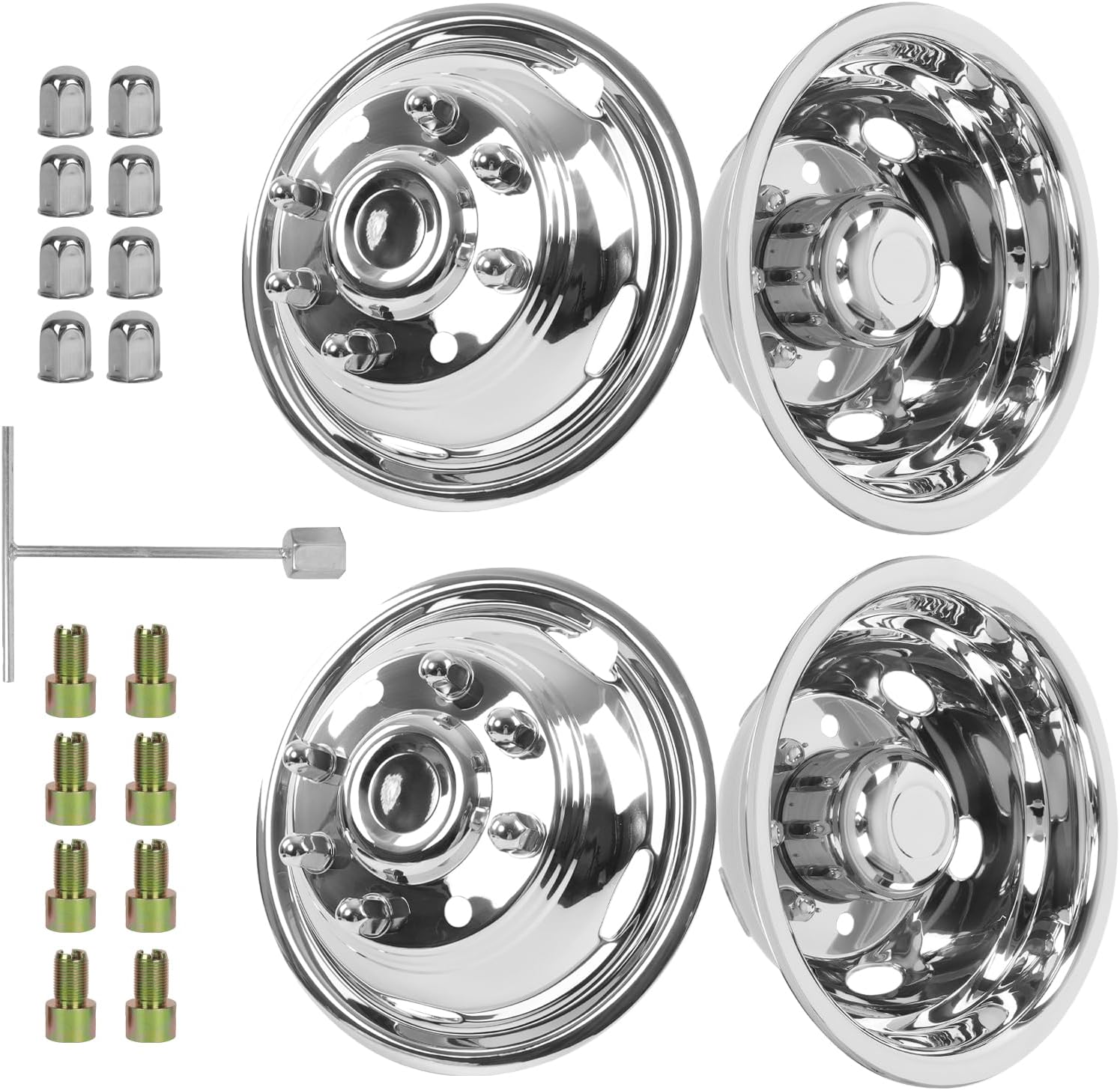 hightall 17 Wheel Simulators, 17" 8 Lug 5 Hand Holes Stainless Steel Hubcaps,Polished Surface,Bolts On Wheel Cover Set Compatible with 2011-2025 Chevy SILVERAD0 3500/GMC Sierra 3500 HD DRW