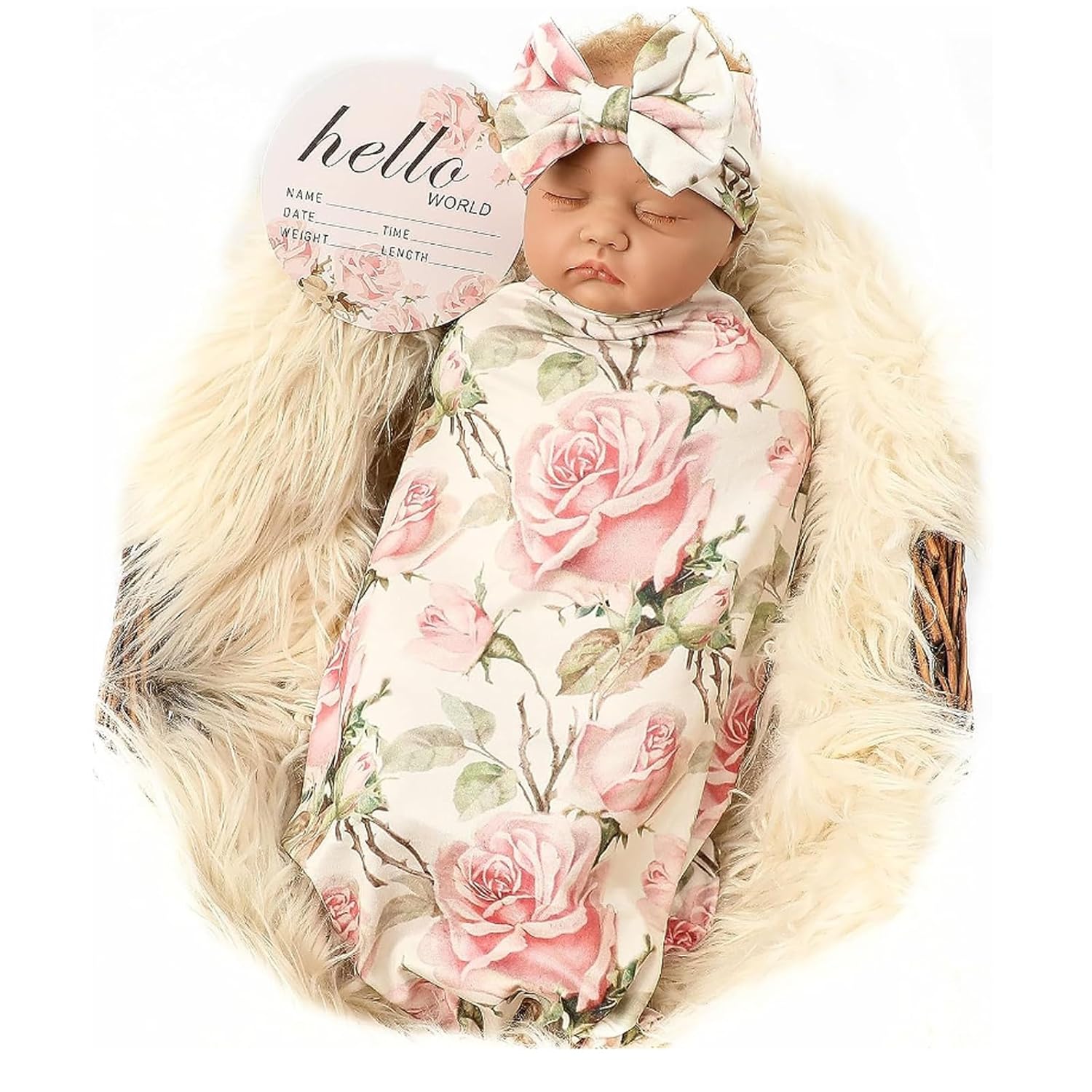 Galabloomer Newborn Receiving Blanket Headband Set Baby Flower Swaddle (vintage flower)
