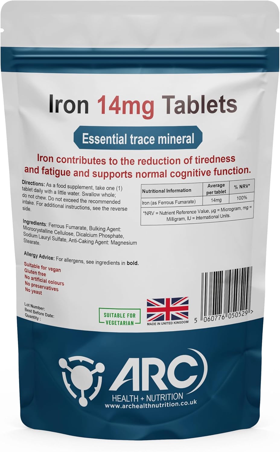 Gentle Iron Supplement 120 Tablets - Vegan Elemental Iron Supplements for Women & Men, Energy Tablets, Reduces Tiredness and Fatigue – Vitamin, Made in The UK