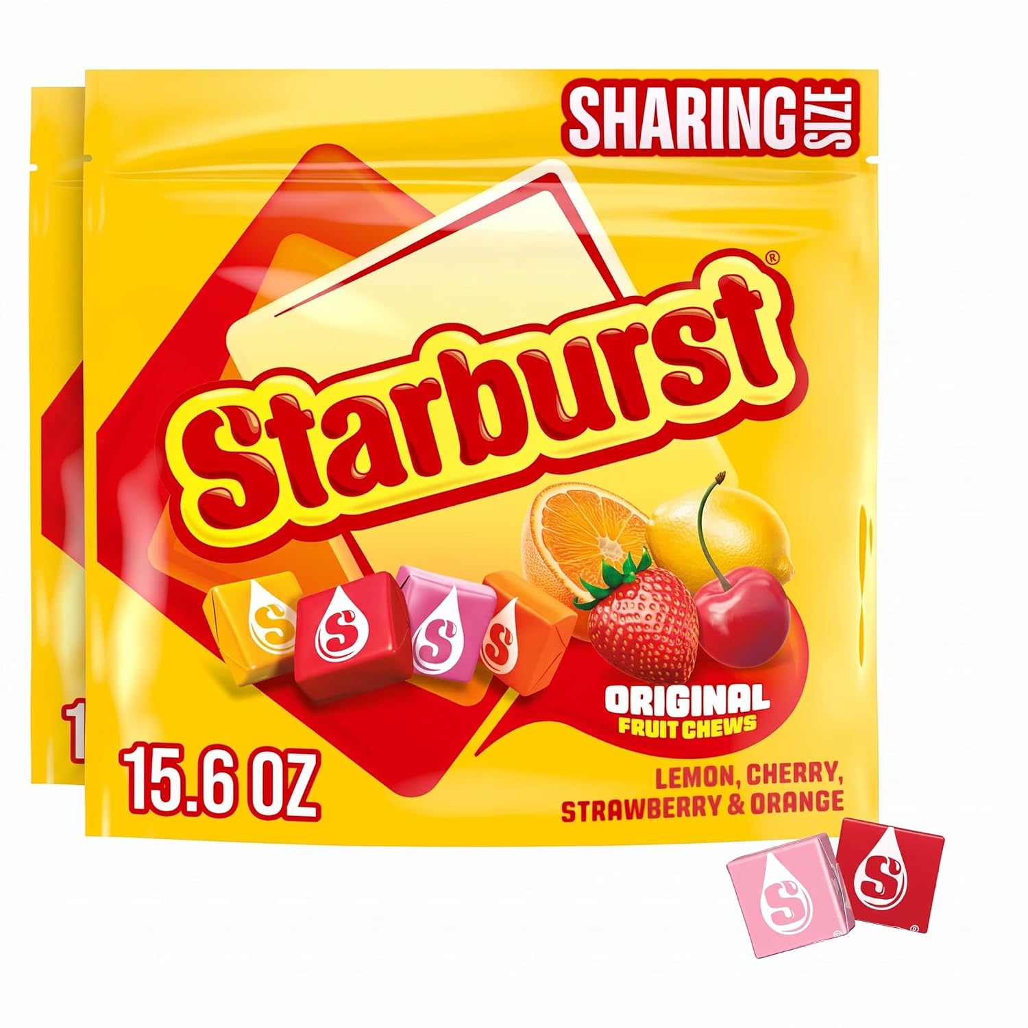 STARBURST Chewy Candy, Sharing Size, Individually Wrapped Fruit Chews Candy, 15.6 oz Resealable Bag (Pack of 2)