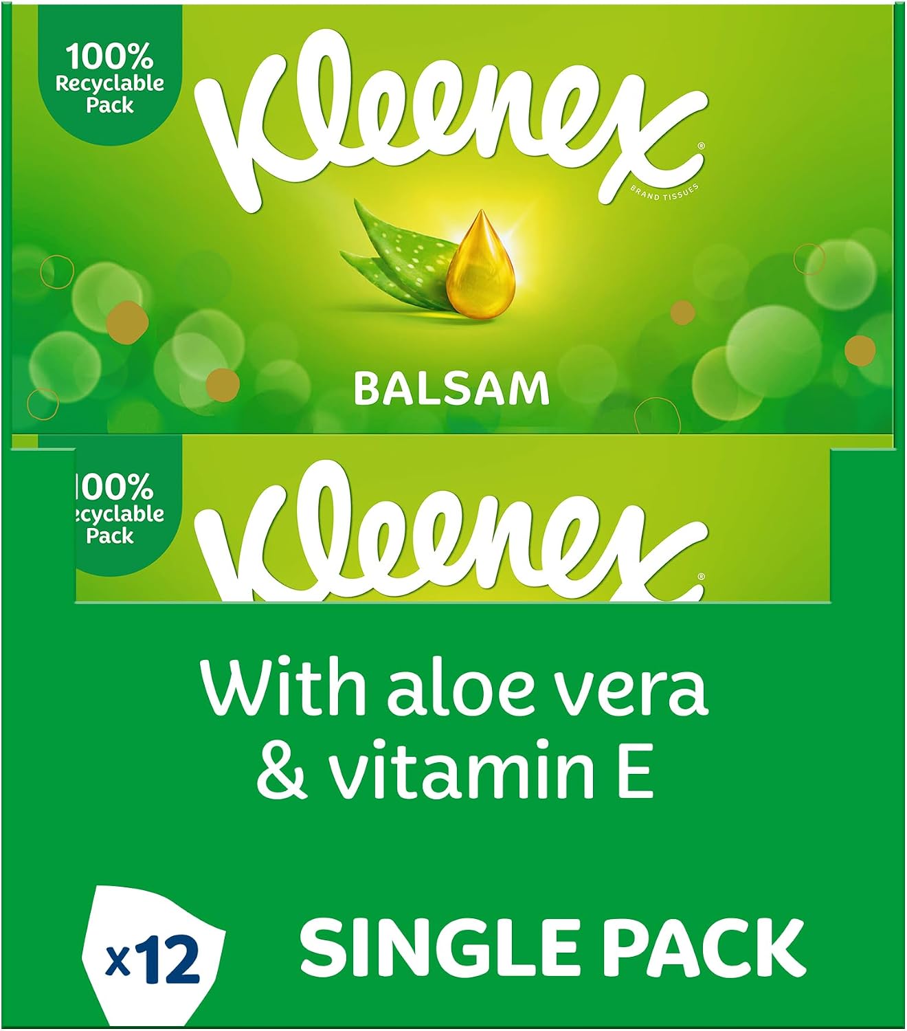Kleenex Balsam Facial Tissues, Pack of 12 Tissue Boxes