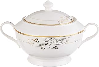 Lorenzo Import La Luna Collection Bone China Souptureen with Lid, Rosalia Pattern by Lorren Home Trends, Gold
