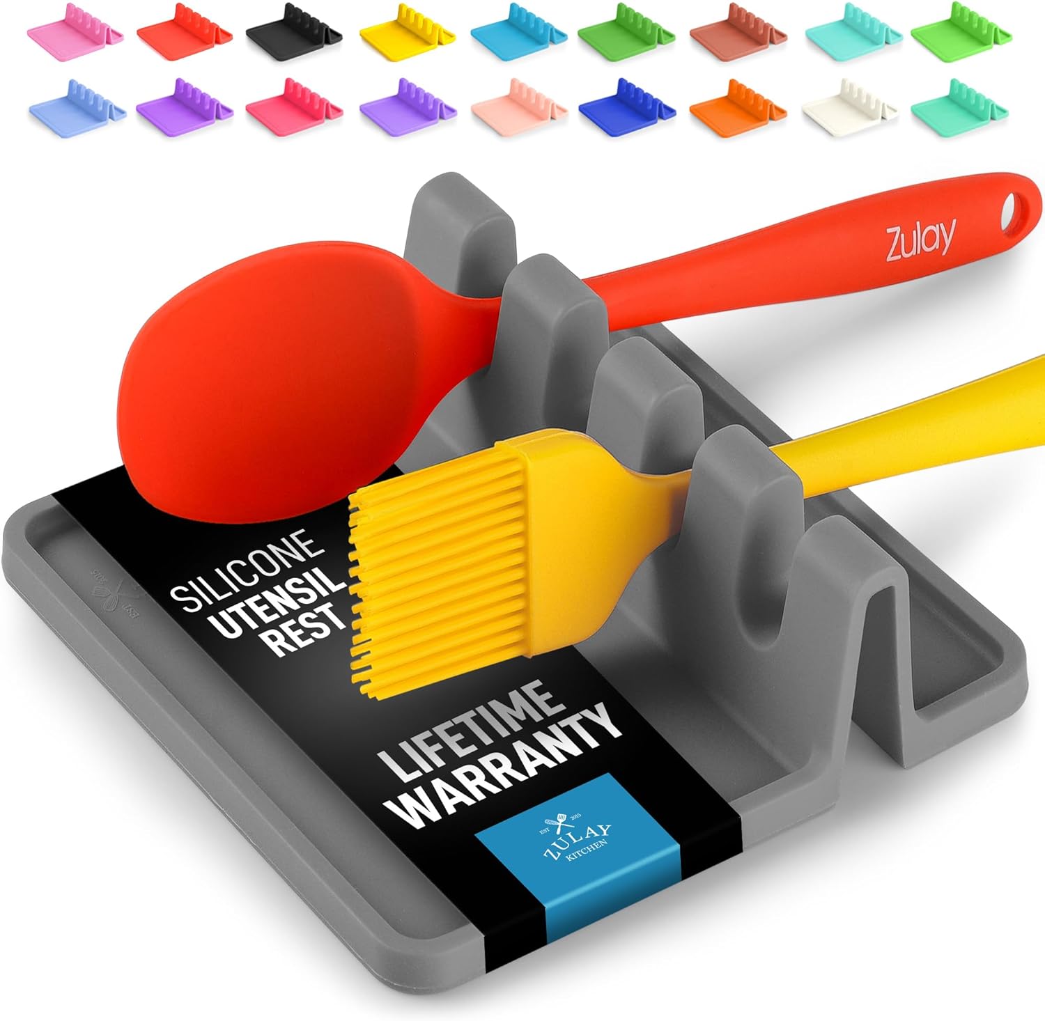 Zuly Kitchen Silicone Utensil Holder with Drip Pad for Multiple Utensils - Heat-Resistant - BPA-Free Spoon Rest for Kitchen & Stove Top - Utensil Holder