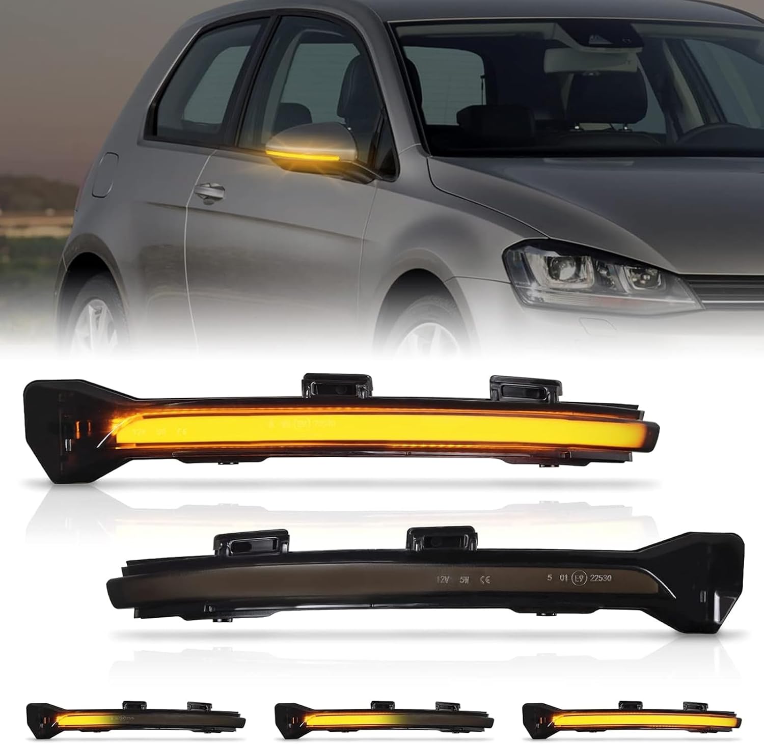 AUTOXBERT Dynamic LED Turn Signal Light Mirror Light for VW Golf Mk7, White & Amber Dual Colours Wing Mirror Indicator Light Replacement for VW Golf Mk7 7.5 7 Gti R (Smoked Lens)