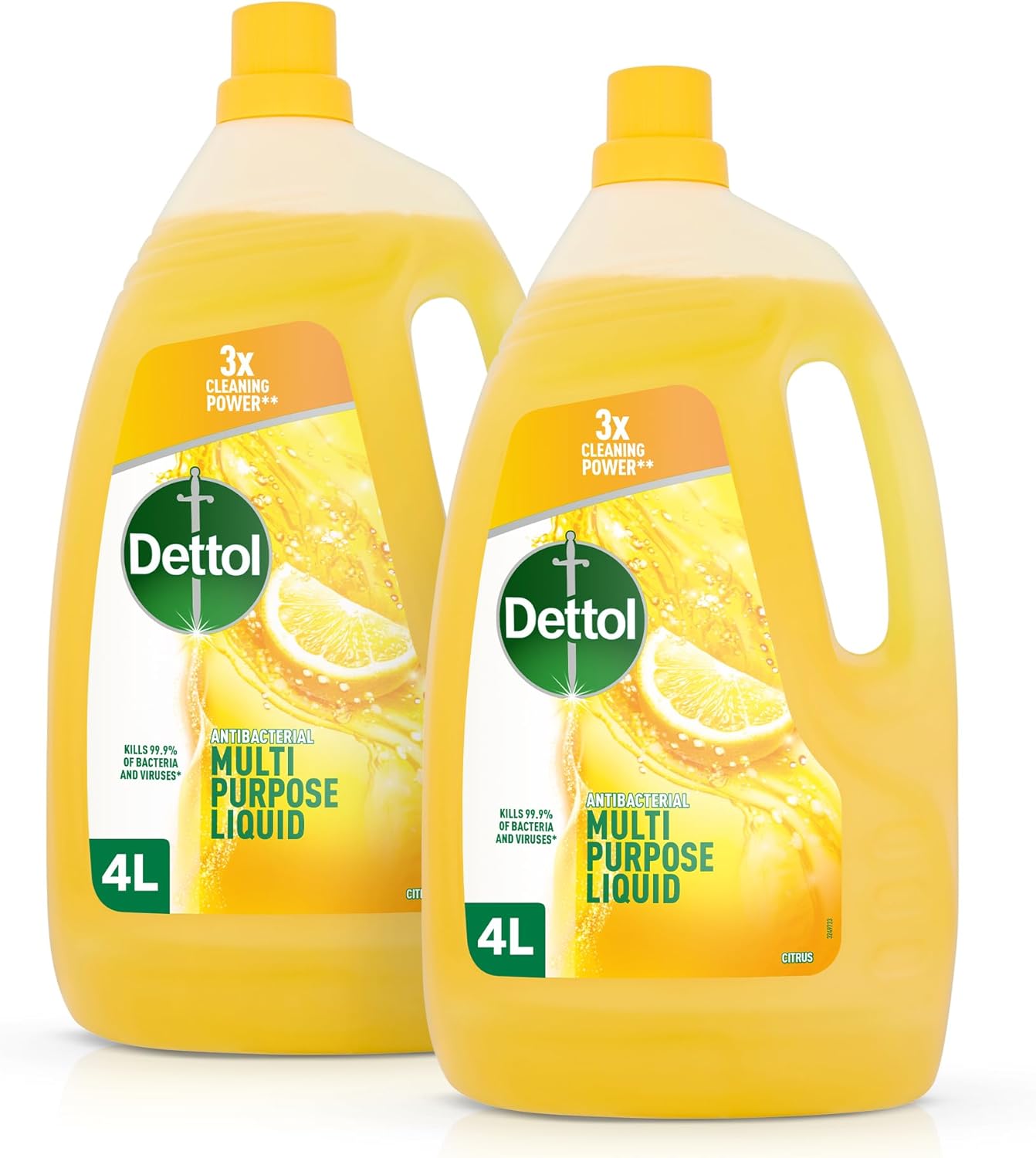 Dettol Citrus Surface Cleaner 2x4L - Multi-Purpose Antibacterial Disinfectant for Floors, Kitchen, Grease, Sinks - Powerful Household Cleaning Liquid