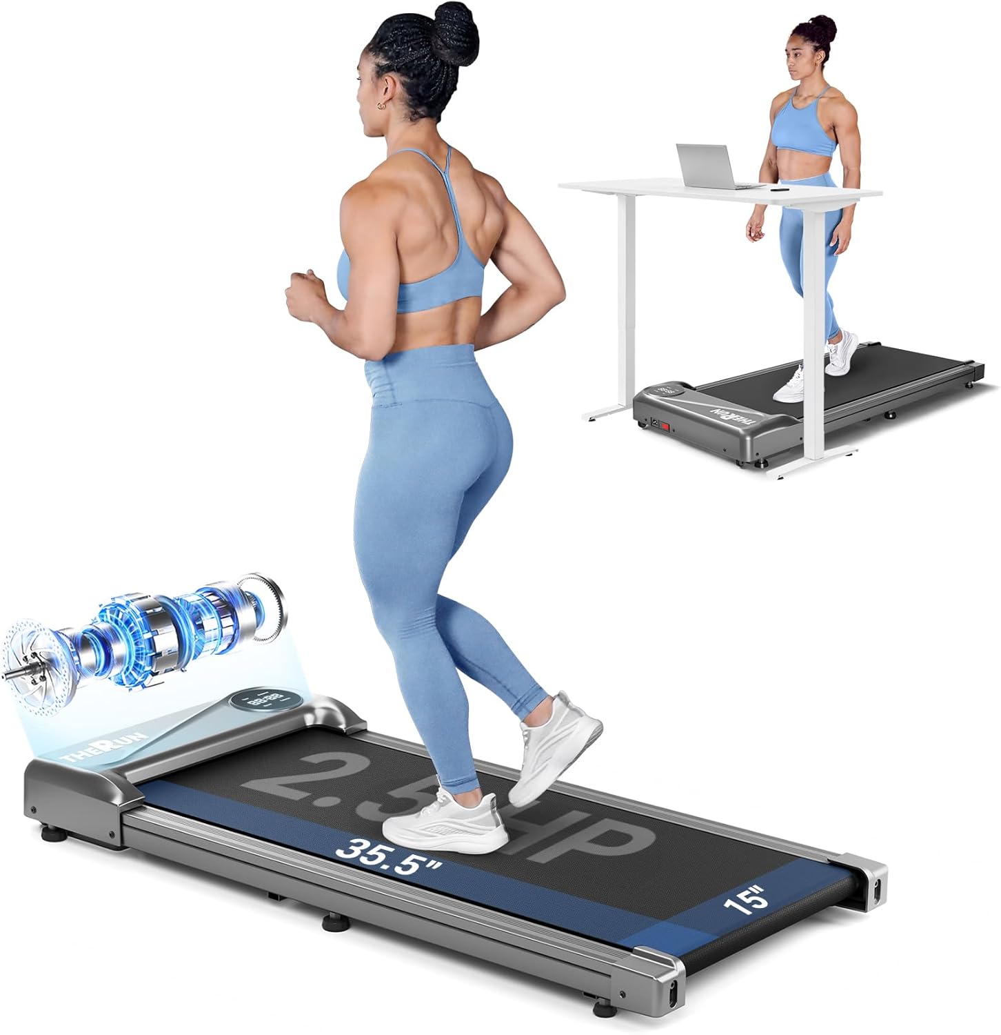 THERUN Walking Pad Treadmill Under Desk, Portable Mini Walking Pad for Home/Office, with 2.5HP and 265 lbs Weight Capacity Remote Control LED Display