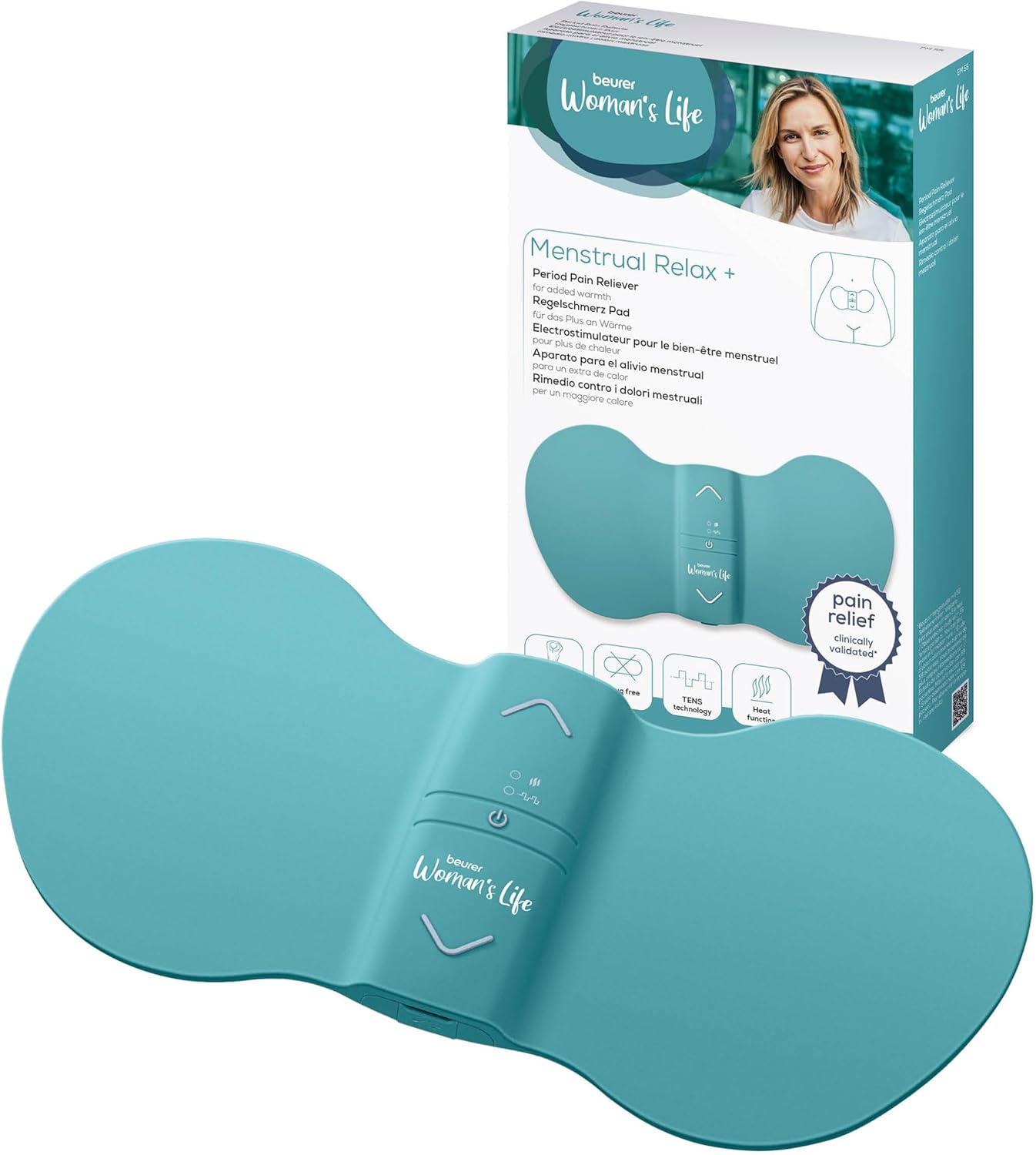 Beurer EM55 Menstrual Relax+ | TENS & Heat for Natural Menstrual Pain Relief | Larger Heating Surface | Suitable for Endometriosis | Rechargeable Battery | Wear Under Clothes | Medical Device