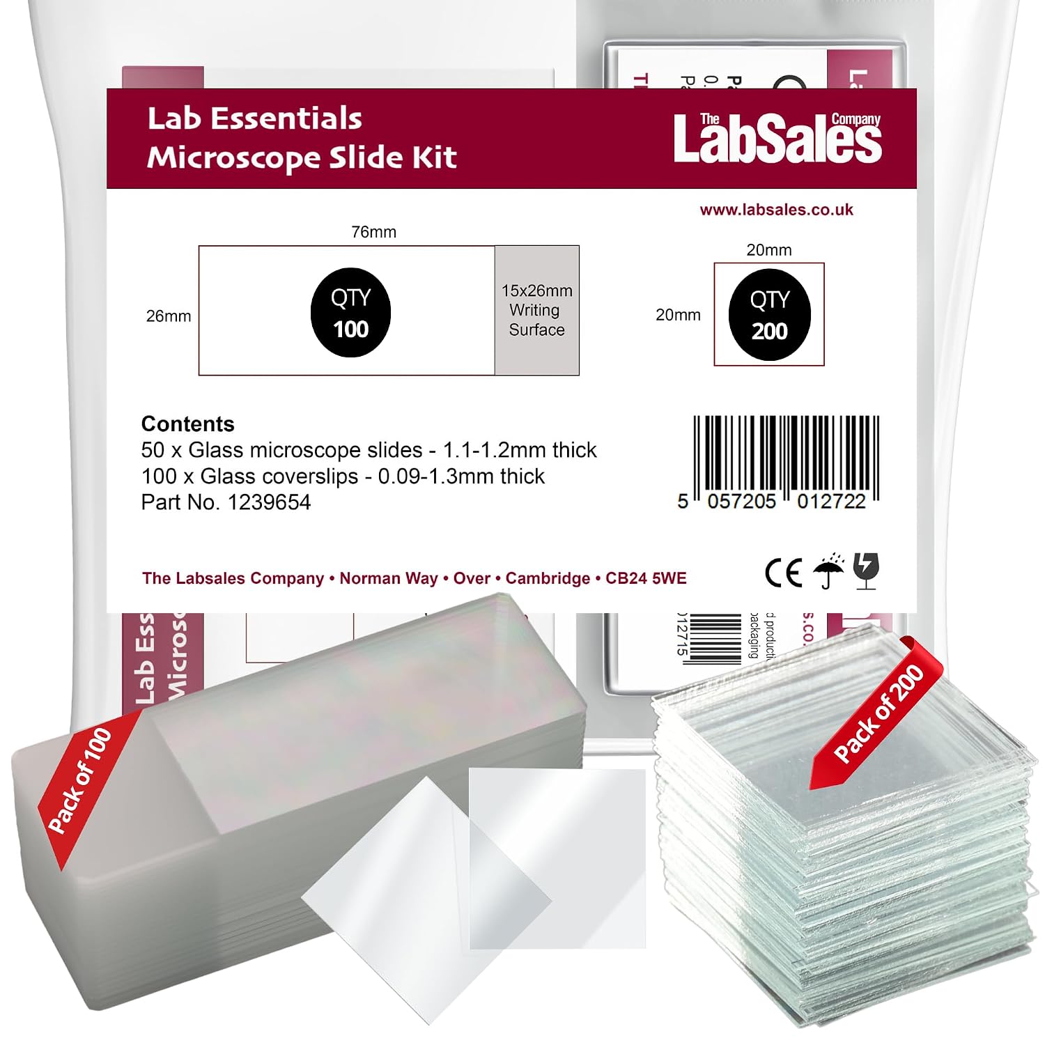 Labsales Academy 100 Microscope Slides & 200 Cover Slips Kit With Super Clear Blank Glass & Frosted Writing Surface For Lab Chemistry Education & All Microscopy Work 76mm x 26mm