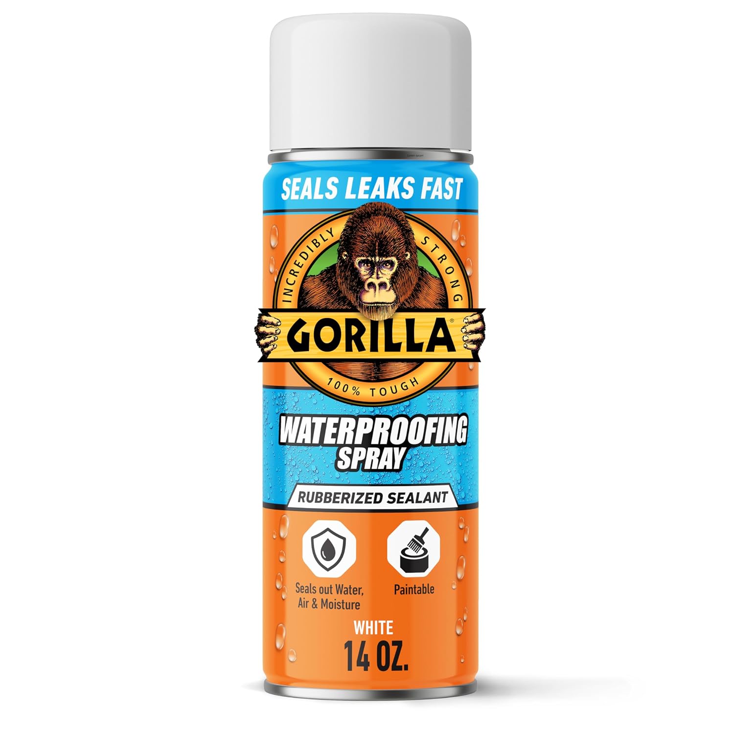Gorilla Waterproofing Spray, White, 16 oz, Flexible Rubberized Coating | Paintable and UV Resistant, Seals Out Water, Air, and Moisture, Ideal for Roofs, Gutters, Skylights, RVs, and Windows
