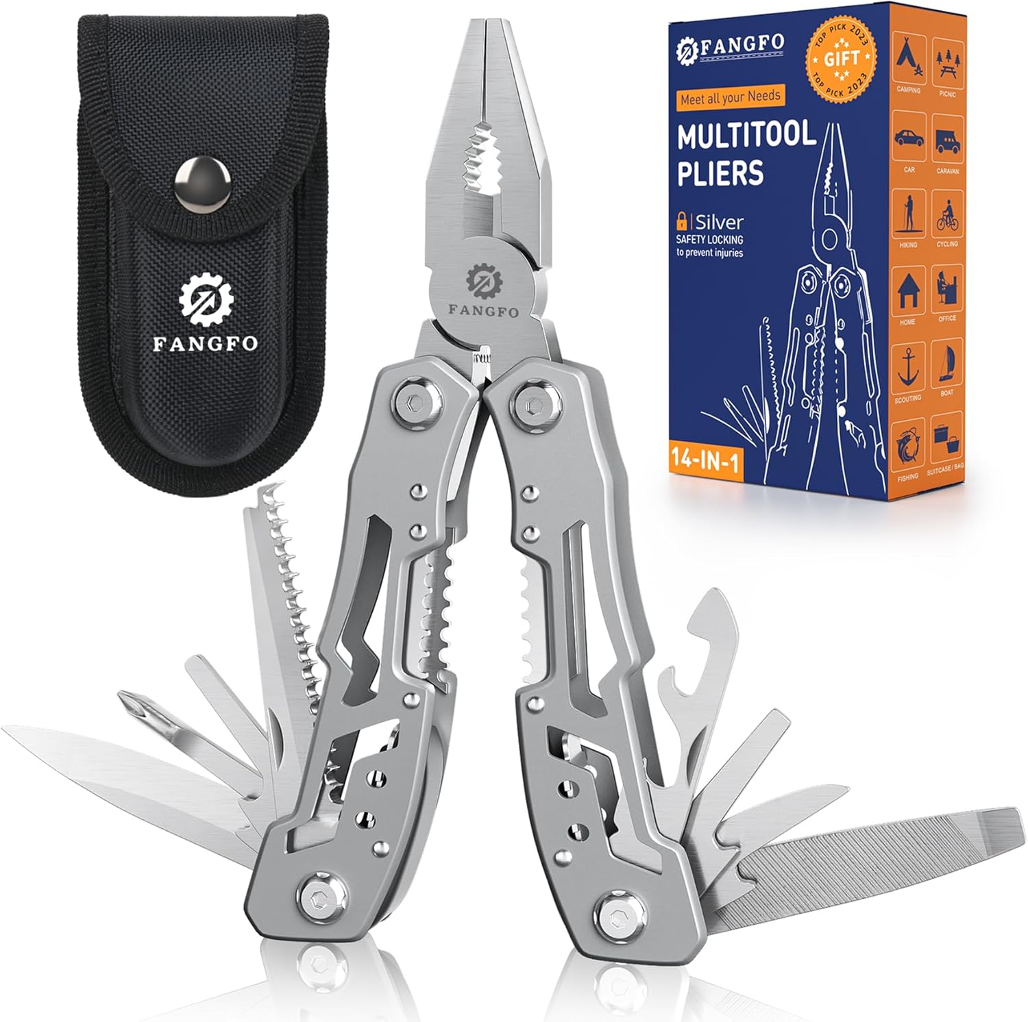 14-In-1 Multitool Pliers，Premium Portable Multi Tool ，with Safety Locking Professional Stainless Steel Multitool Pliers Pocket Knife,Apply to Survival, Camping, Gifts for Dad Husband Boyfriend