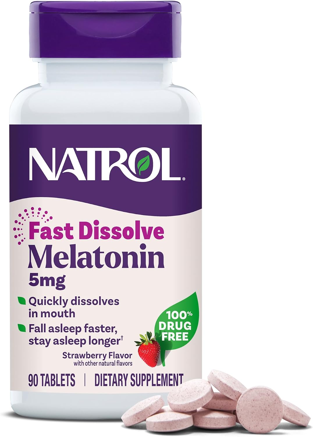 Natrol Melatonin 5 mg Fast Dissolve Tablets, Strawberry, 90 Count