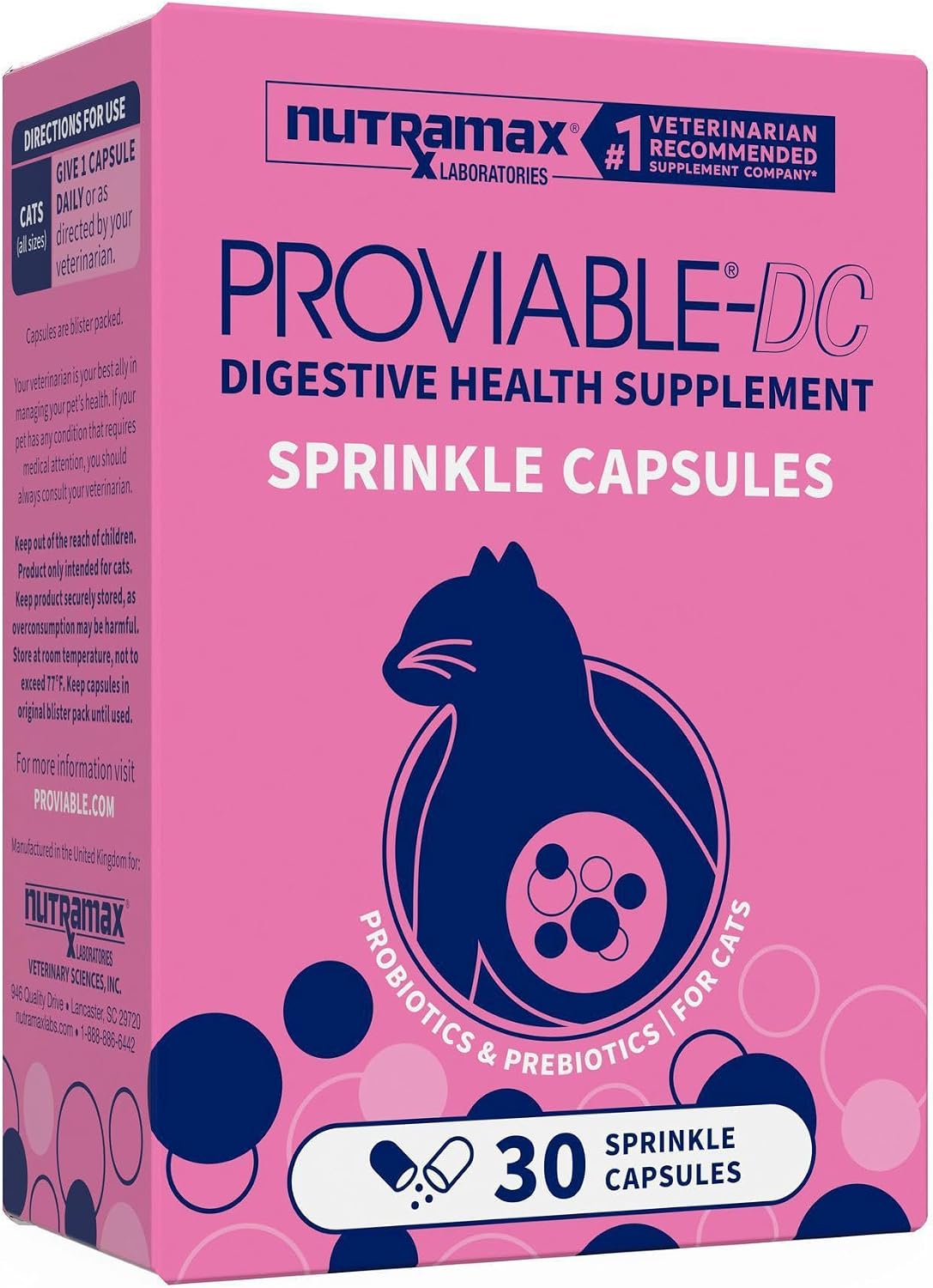 Nutramax Proviable Probiotics for Dogs & Cats, Sprinkle Capsules, 80ct