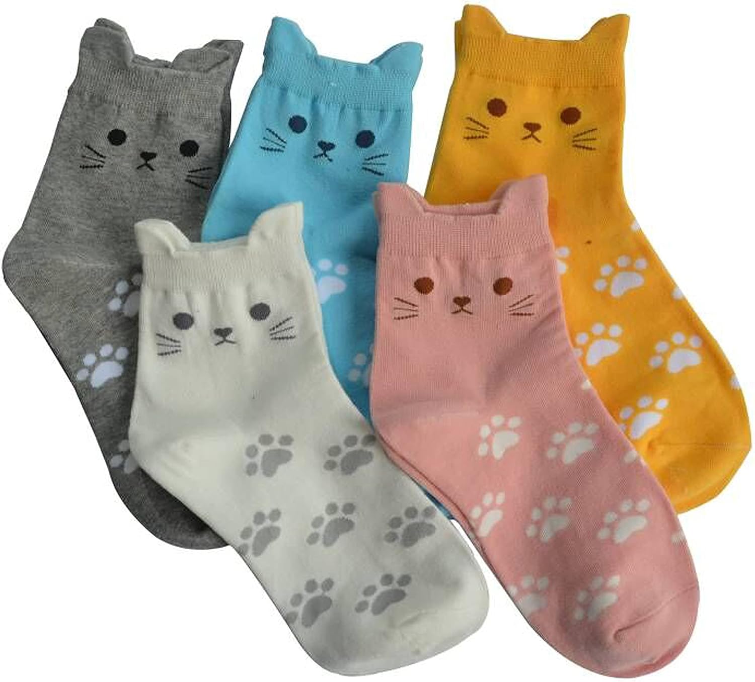 Jeasona 5 Pairs Cotton Socks for Women Size 4-9 Over-ankle Length Animal Themed Cute Patterns