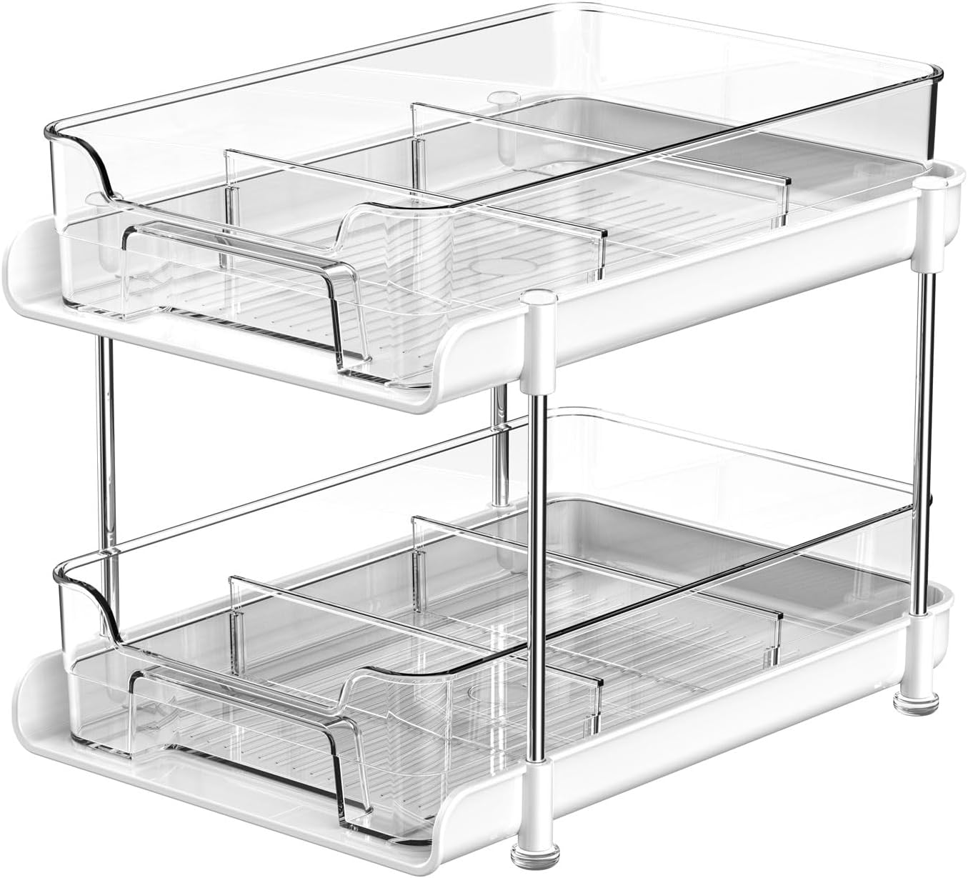 2 Tier Under Sink Organizer and Storage, Sliding Multipurpose Storage Unit, Kitchen Pantry Organization, Pull Out Medicine Cabinet Organizer for Storing Kitchen Spices, Bathroom, Skincare (White)