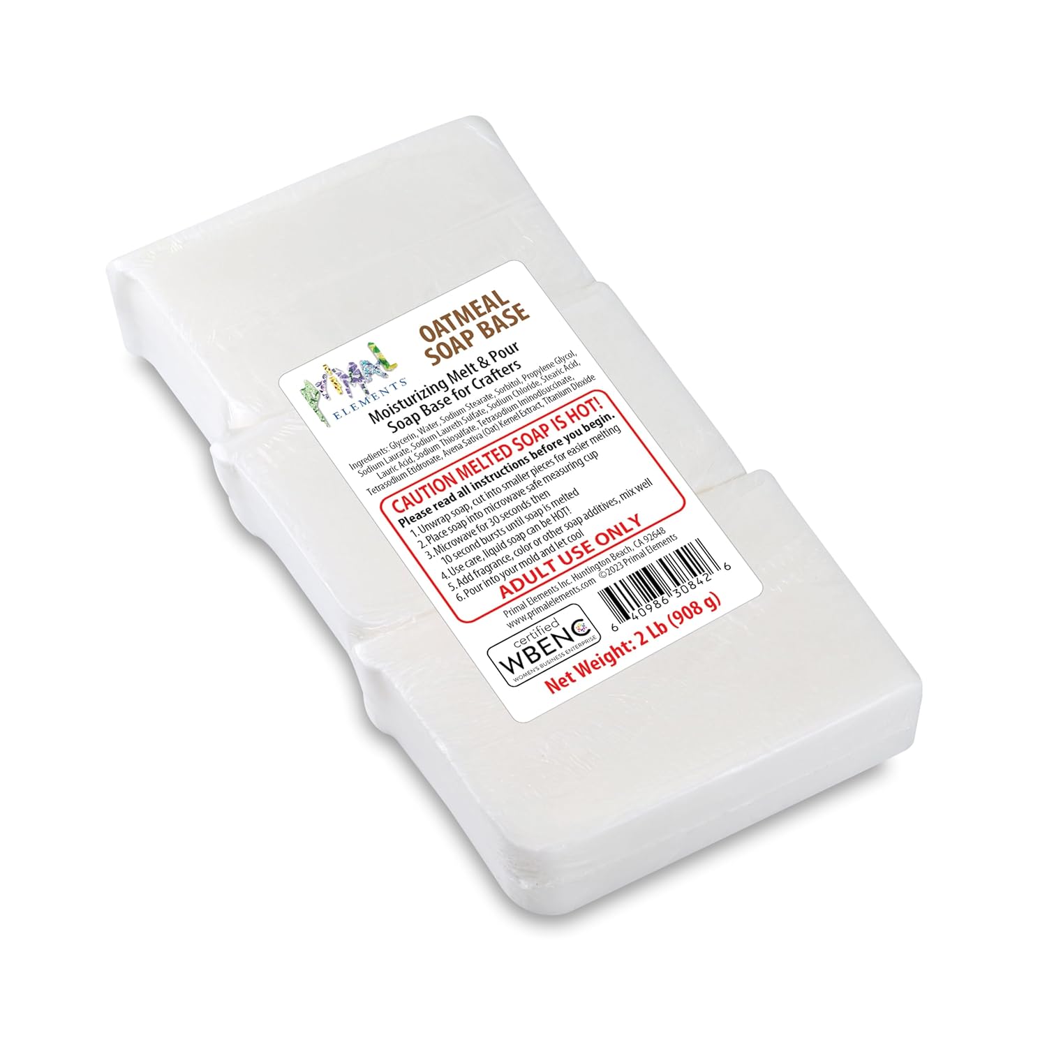 Primal Elements Oatmeal - Moisturizing Melt and Pour Glycerin Soap Base for Crafting and Soap Making, Easy to Cut - 2 Pound