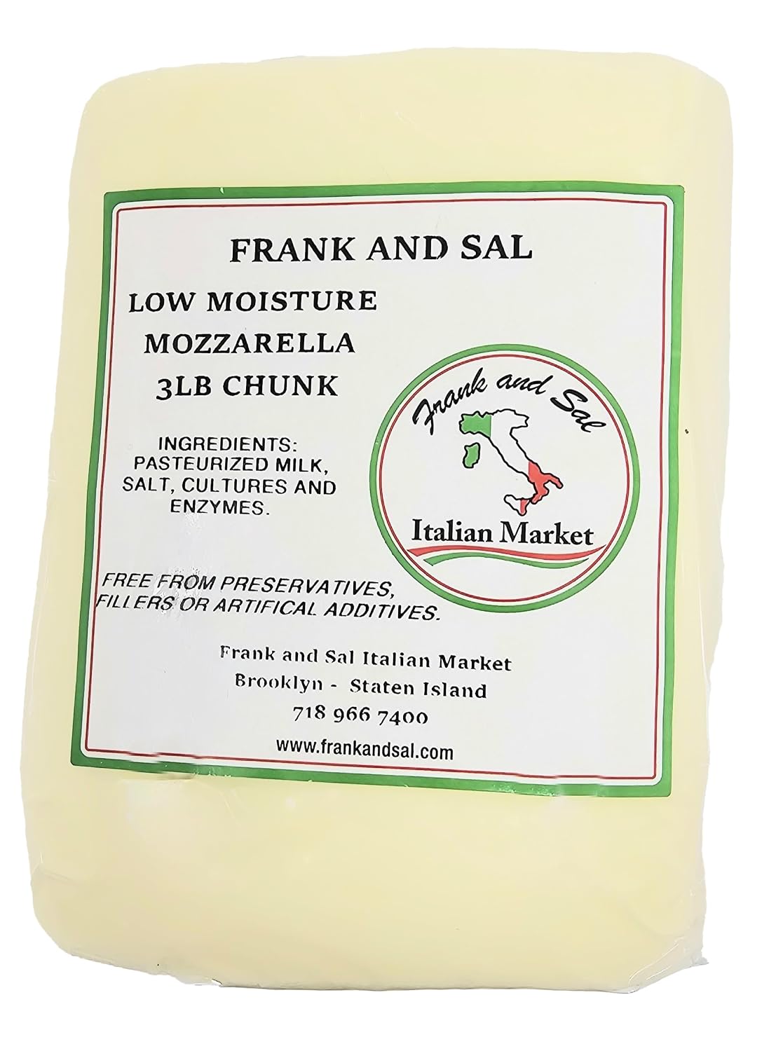 Frank and Sal Low Moisture Mozzarella 3 Pound Loaf – Perfect for Pizza, Pasta & More