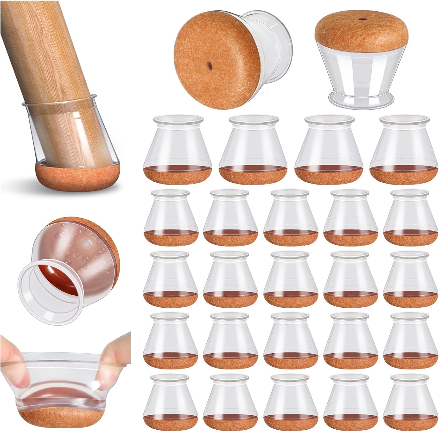 PISAO 24 Pcs Chair Leg Floor Protectors Caps Cover Pad for Hardwood Floors