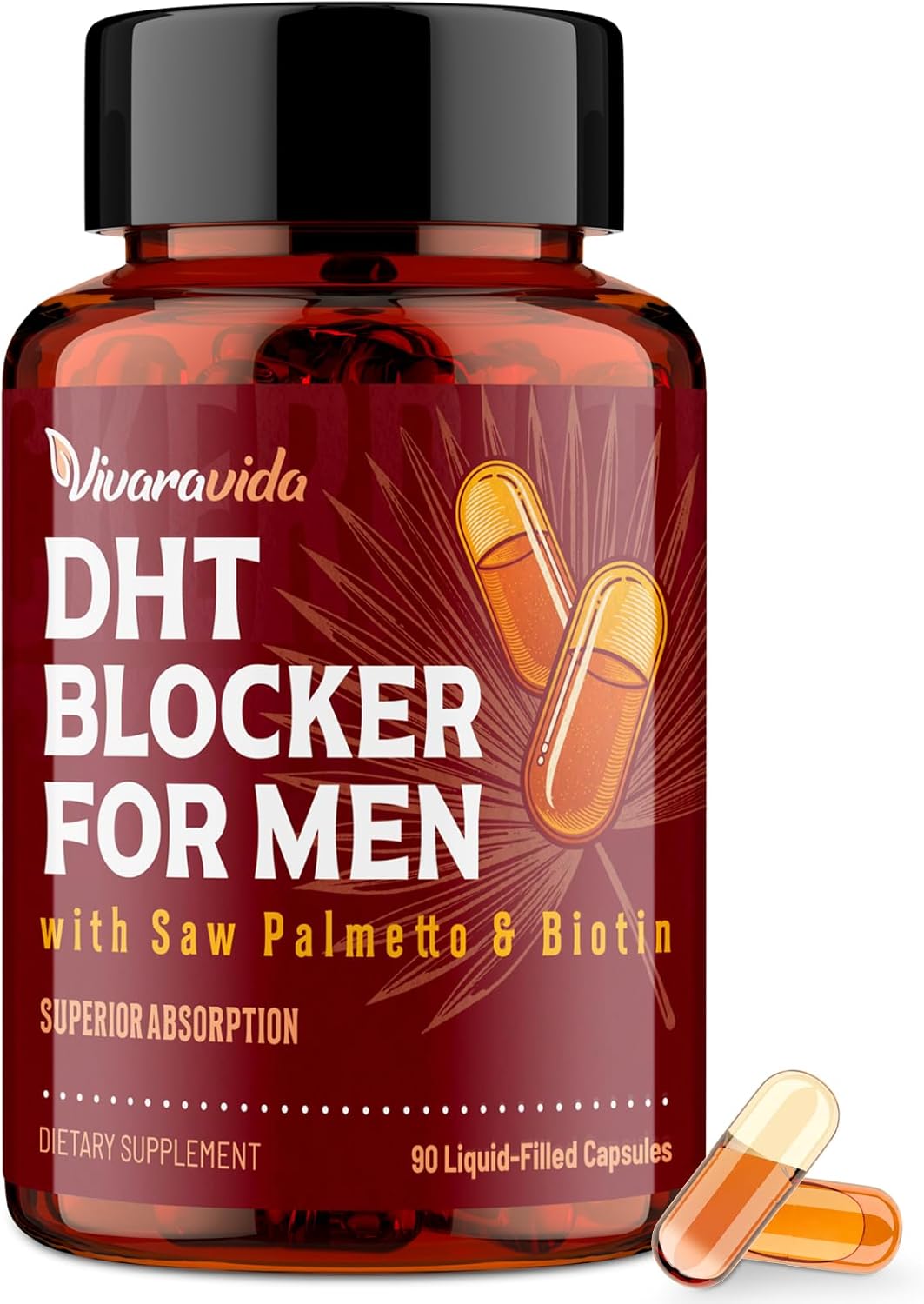 DHT Blocker for Men | Hair Growth Supplement with Saw Palmetto & Biotin - Hair Growth Vitamins - Hair Regrowth - Natural Hair Loss Supplements Liquid-Filled - Proprietary Herbal Blends (90 Capsules)