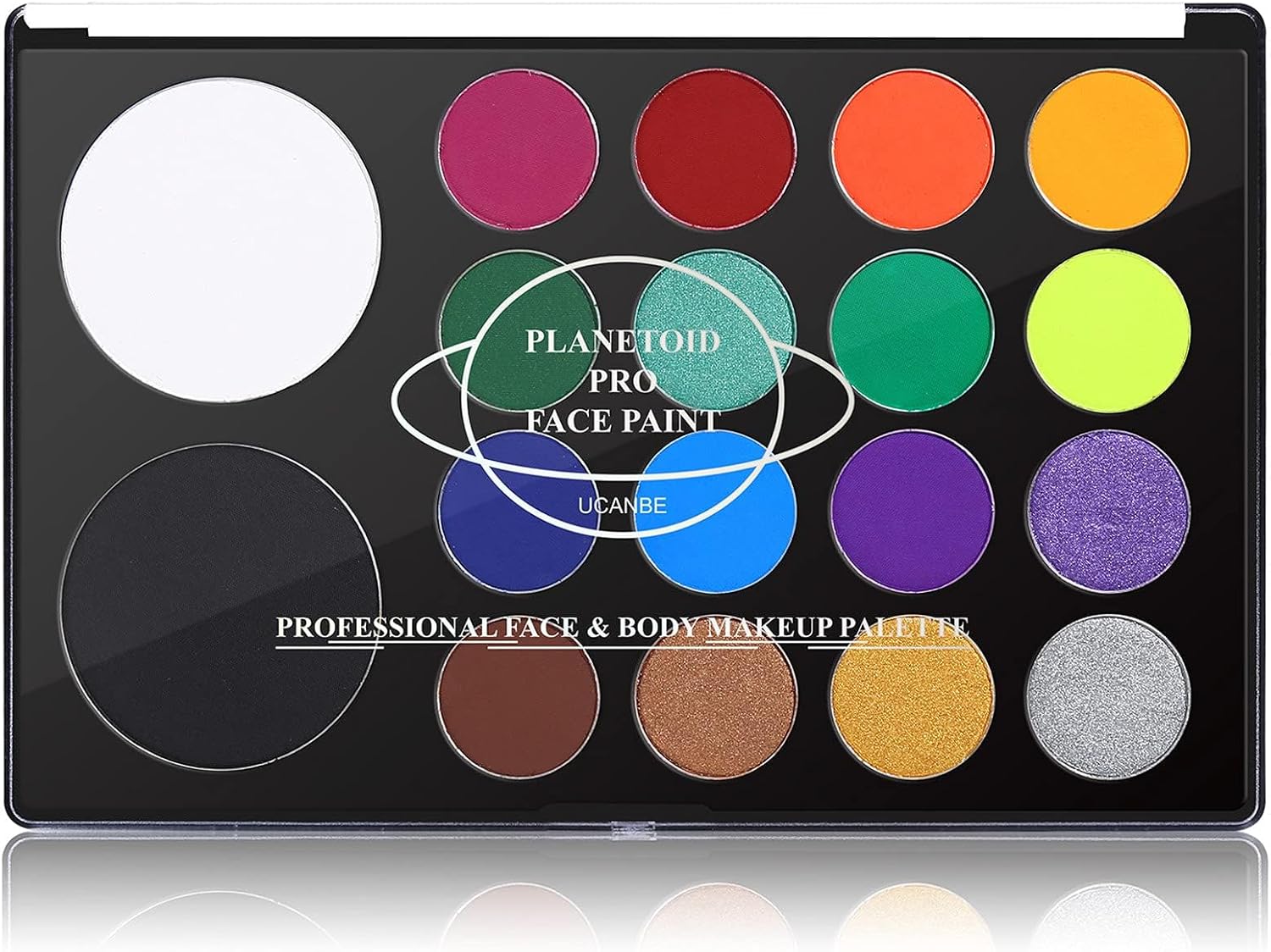 UCANBE Face & Body Paint, Water Activated SFX Makeup Palette - Extra Large White & Black Pan, Professional 18 Color Safe Non Toxic Art Painting Kit for Halloween, Cosplay, Parties, Theater & Stage