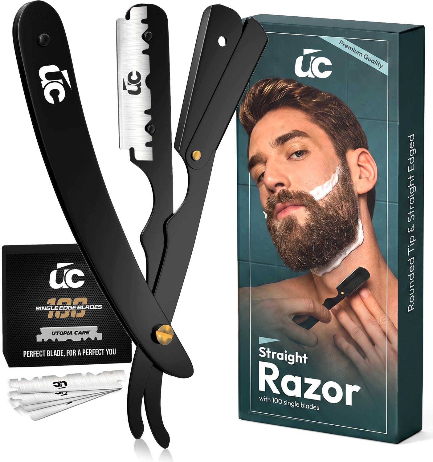 Utopia Care Barber Straight Razor for Men- 100pc Blades Straight Edge Razor