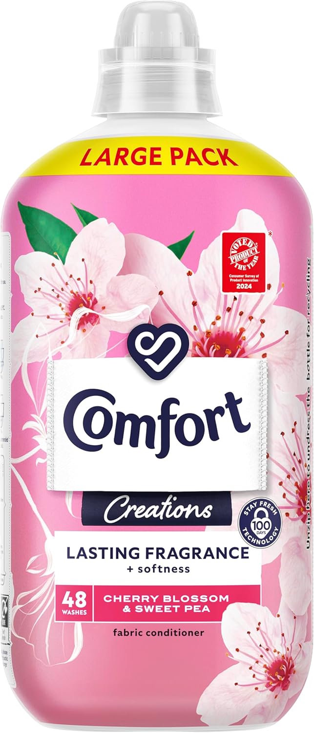 Comfort Creations Cherry Blossom & Sweet Pea Fabric Conditioner with Stay Fresh technology for 100 days of freshness + fragrance* 48 washes (1.44 L)