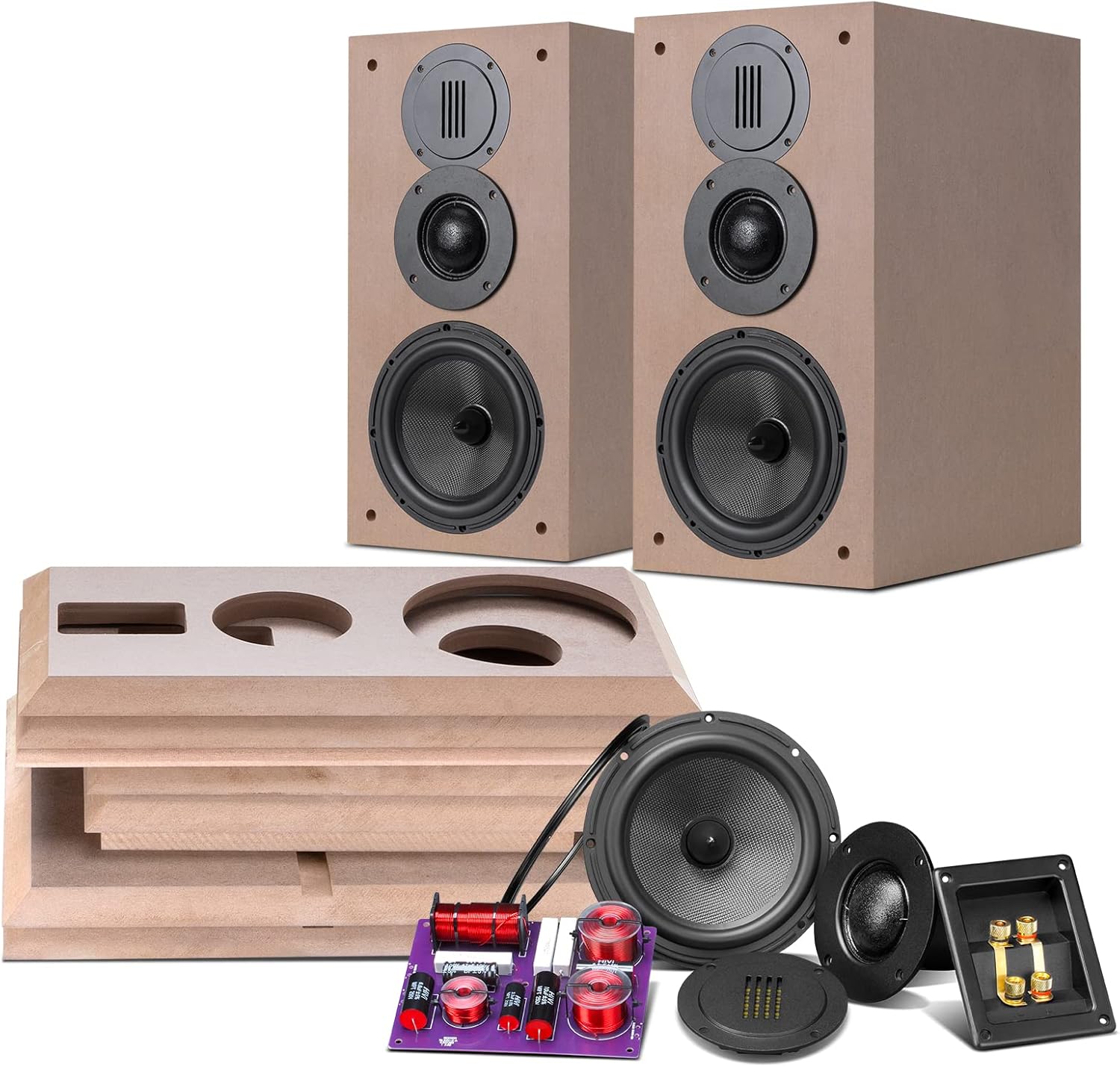 HiVi-Swans DIY 3 Way Passive Bookshelf Speakers Pair - DIY Speaker Kit-Peak Power 120 Watt Home Theater Bookshelf Speakers for Surrounds or Front