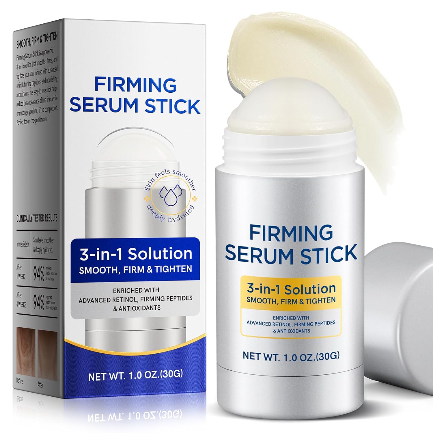 Advanced Retinol Firming Serum Stick for Tightening & Firming Wrinkles, Laugh Lines, Neck & Face & Chest, Enchanced Hydrating & Anti-Aging Serum, Hypoallergenic & Safe for All Skin Types, 1 Oz