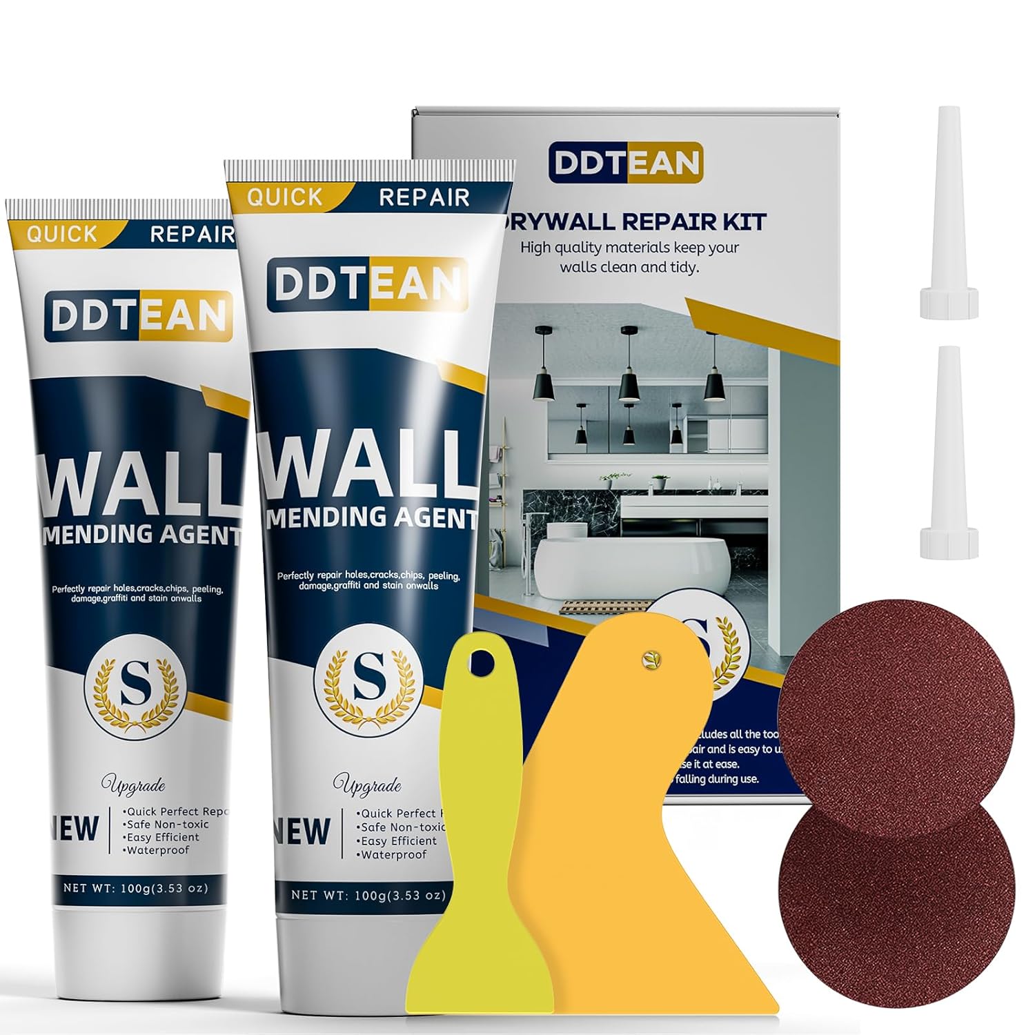 Drywall Repair Kit,2 Pack Wall Mending Agent,Wall Spackle with Scraper, Wall Surface Hole Fill Quick and Easy Solution, white