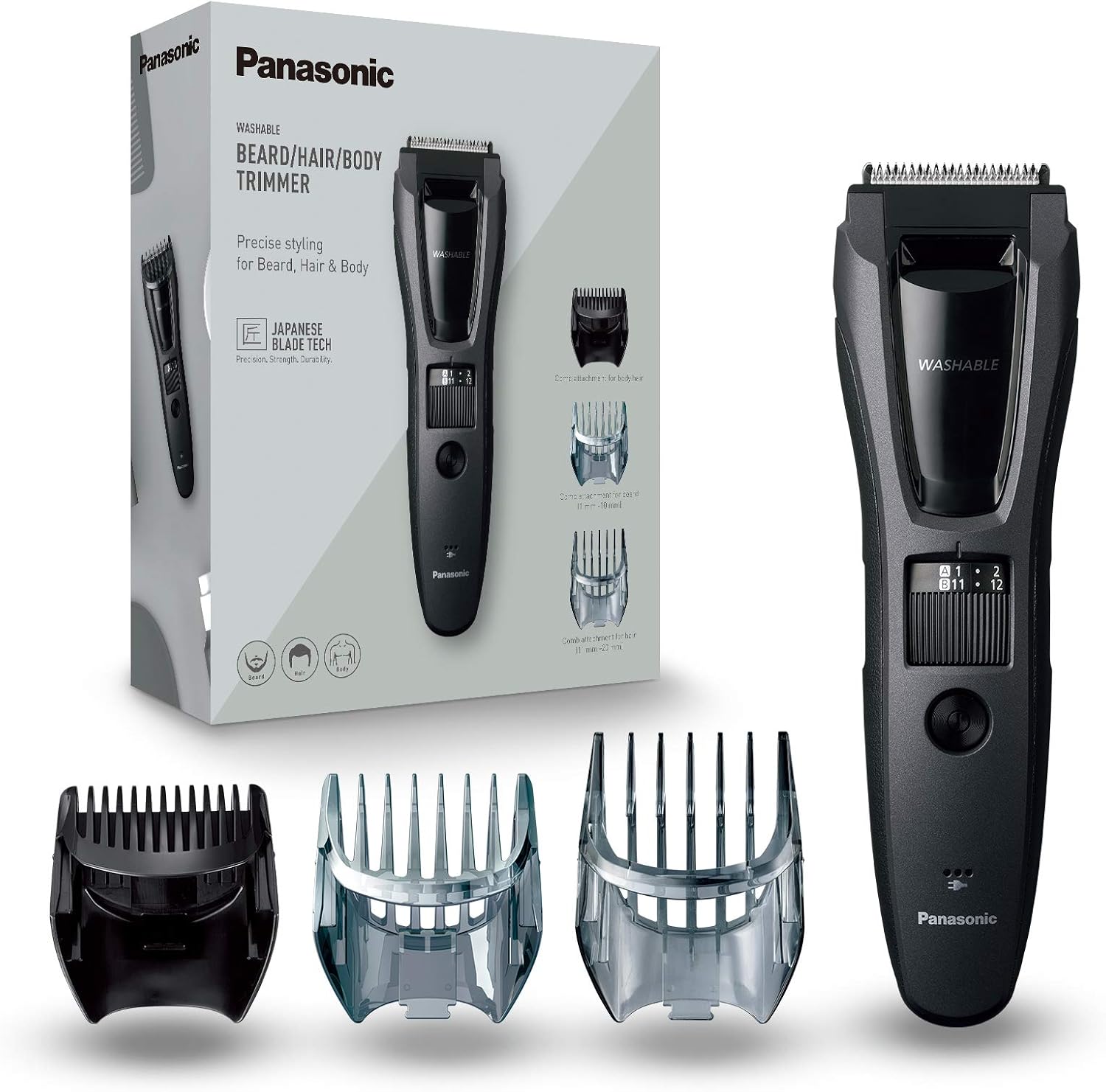 Panasonic ER-GB62 Wet & Dry Electric Hair, Beard & Body Trimmer for Men with 40 Cutting Lengths, Black